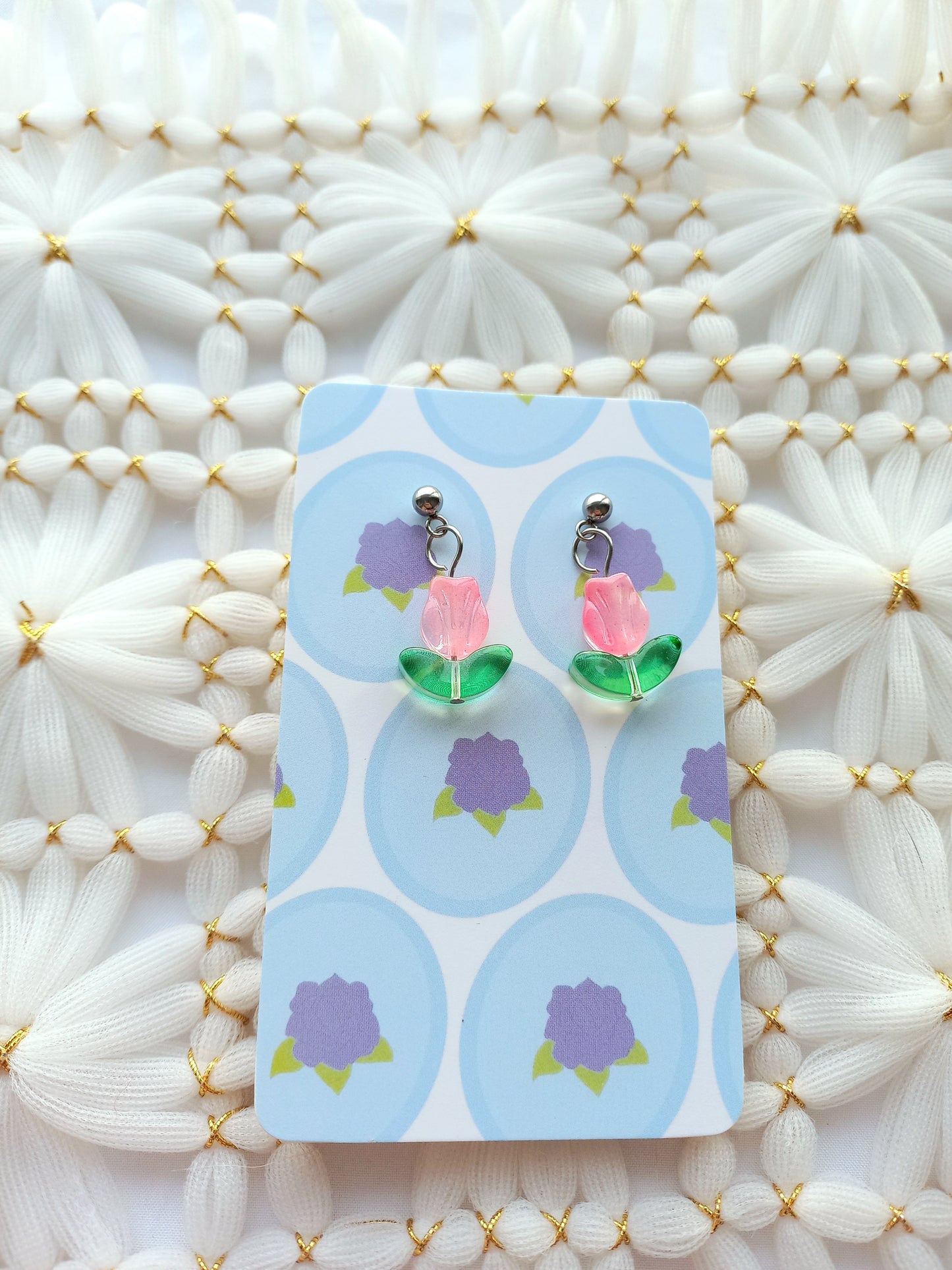 Pink Tulip Ball Stud Earrings | Flower Power