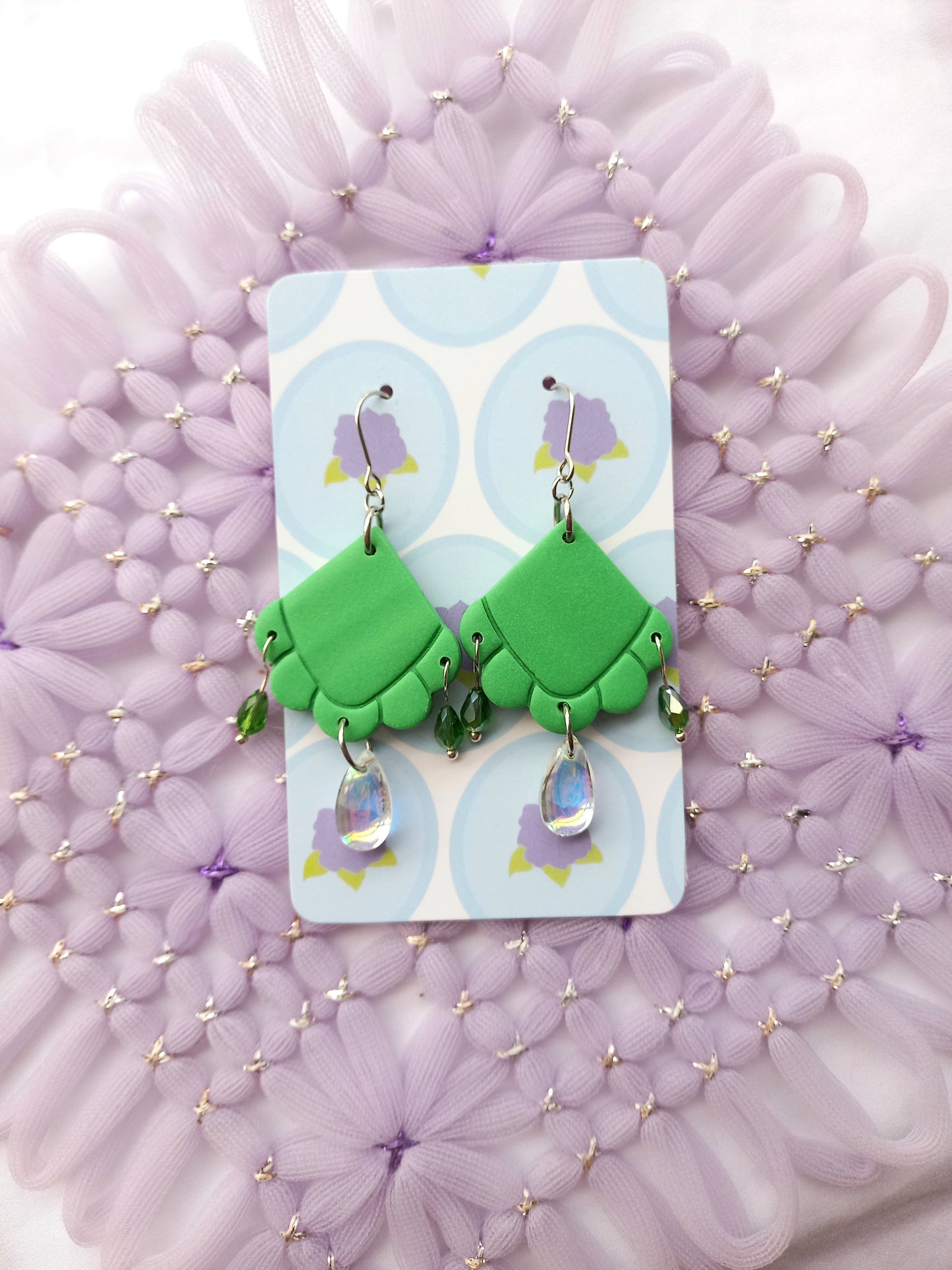 Green Embossed Teardrop Earrings | Embossed Collection