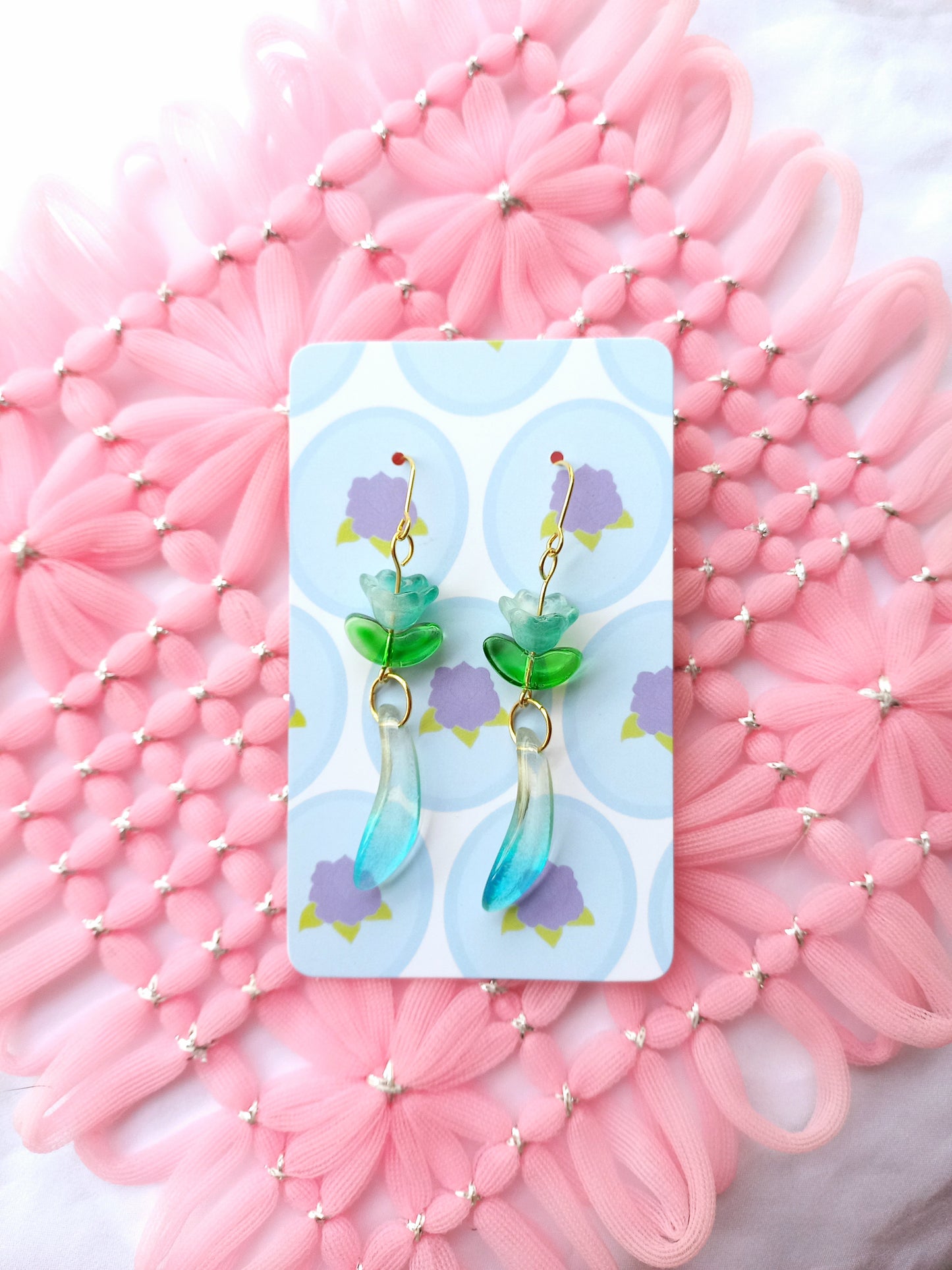 Green Flower Petal Drop Earrings | Flower Power