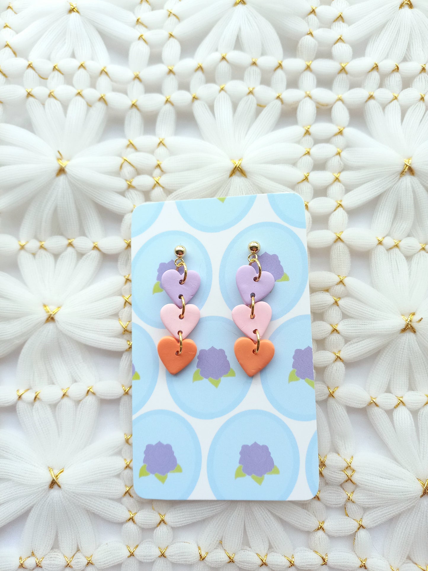 Lilac, Pink & Orange Heart Chain Earrings | Love Collection