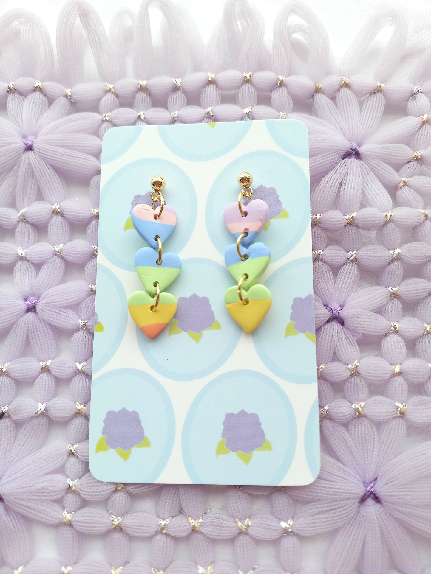 Pastel Rainbow Heart Chain Earrings | Love Collection