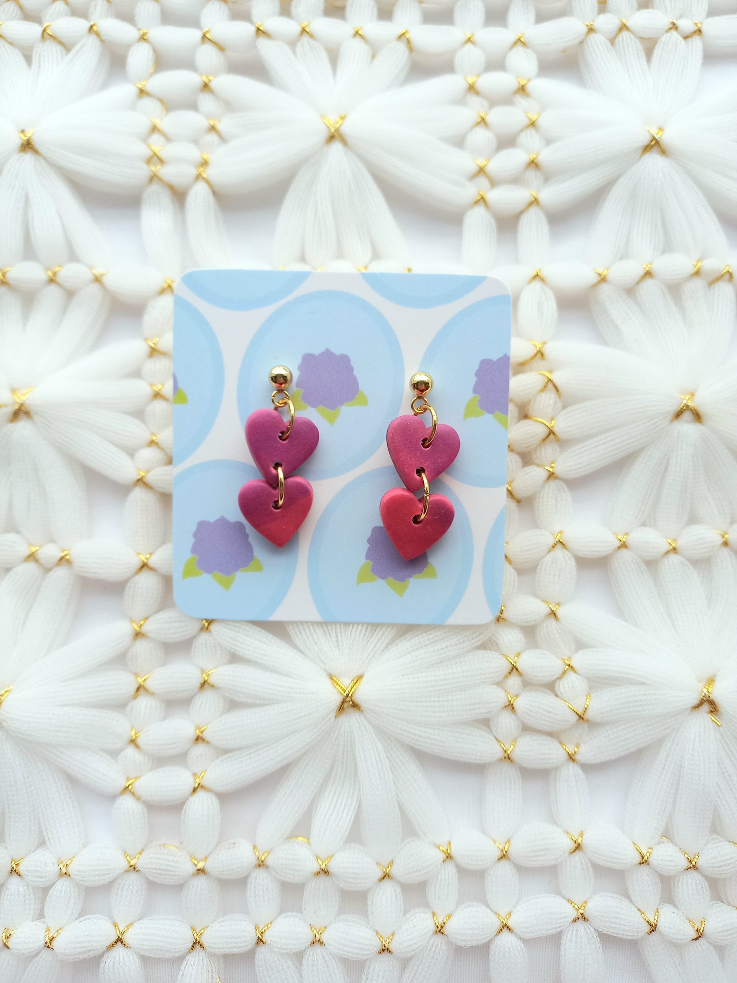 Purplish Pink Heart Chain Earrings | Love Collection
