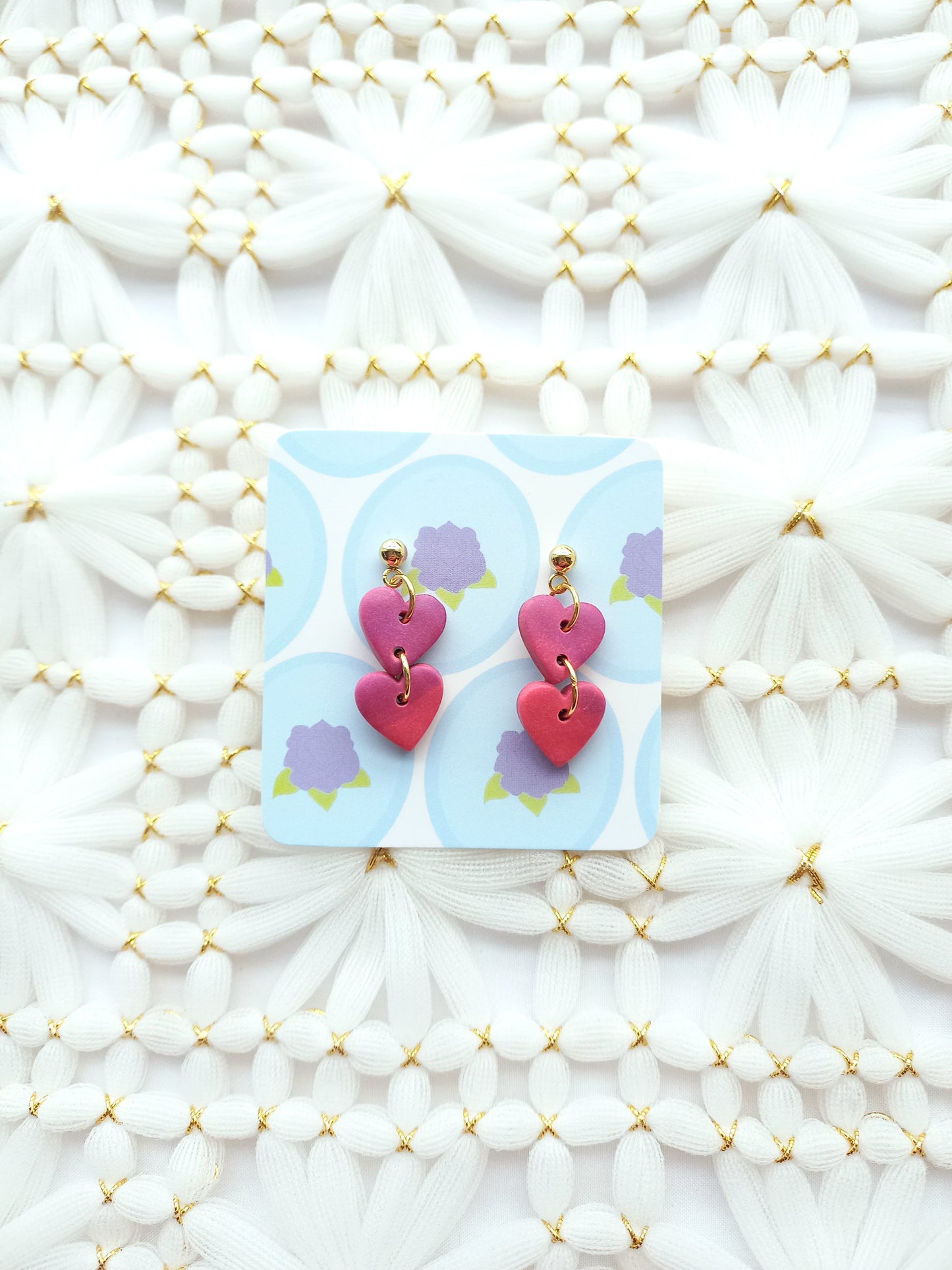 Purplish Pink Heart Chain Earrings | Love Collection