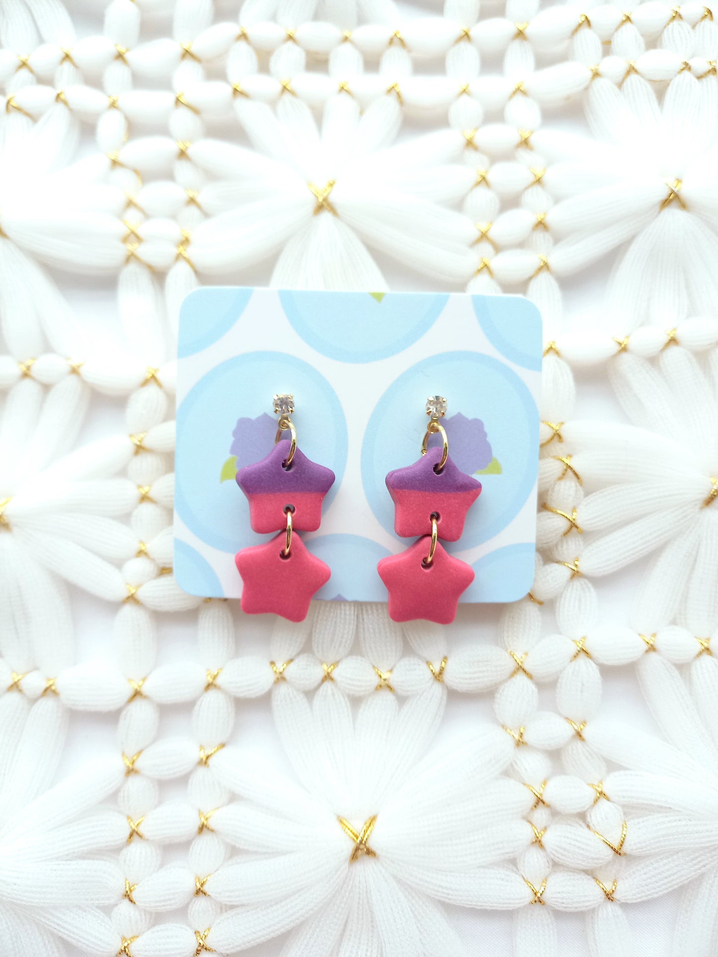Pink & Purple Star Chain Earrings | Celestial Collection