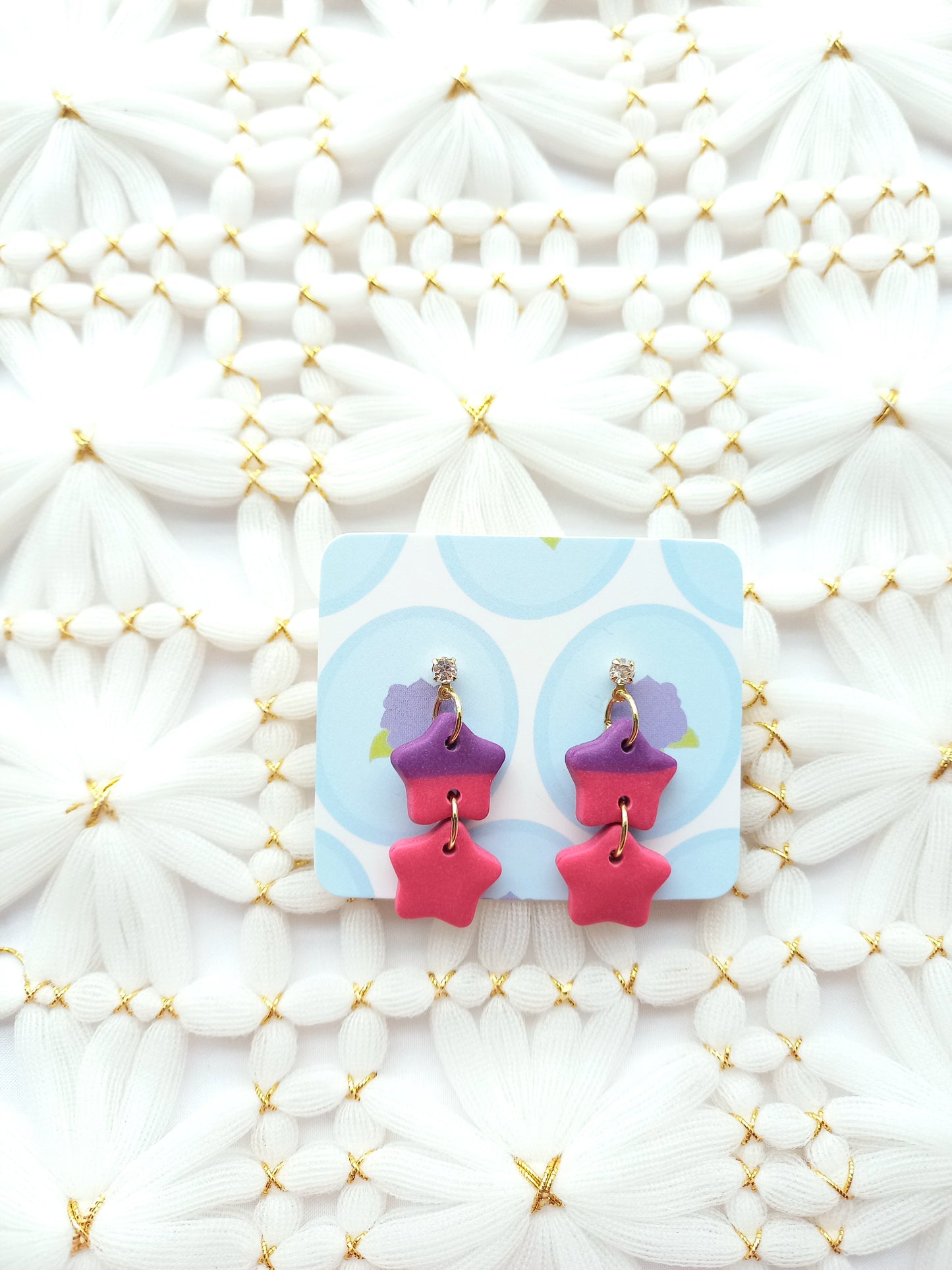 Pink & Purple Star Chain Earrings | Celestial Collection