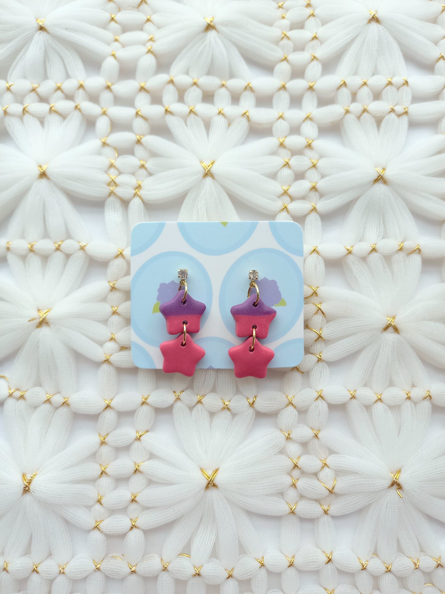 Pink & Purple Star Chain Earrings | Celestial Collection