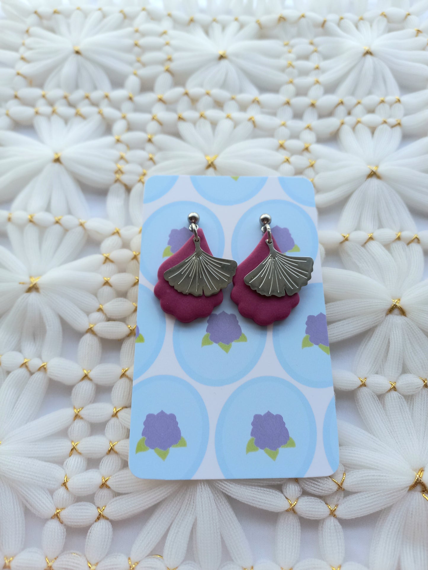 Purple Burgundy Scalloped Earrings