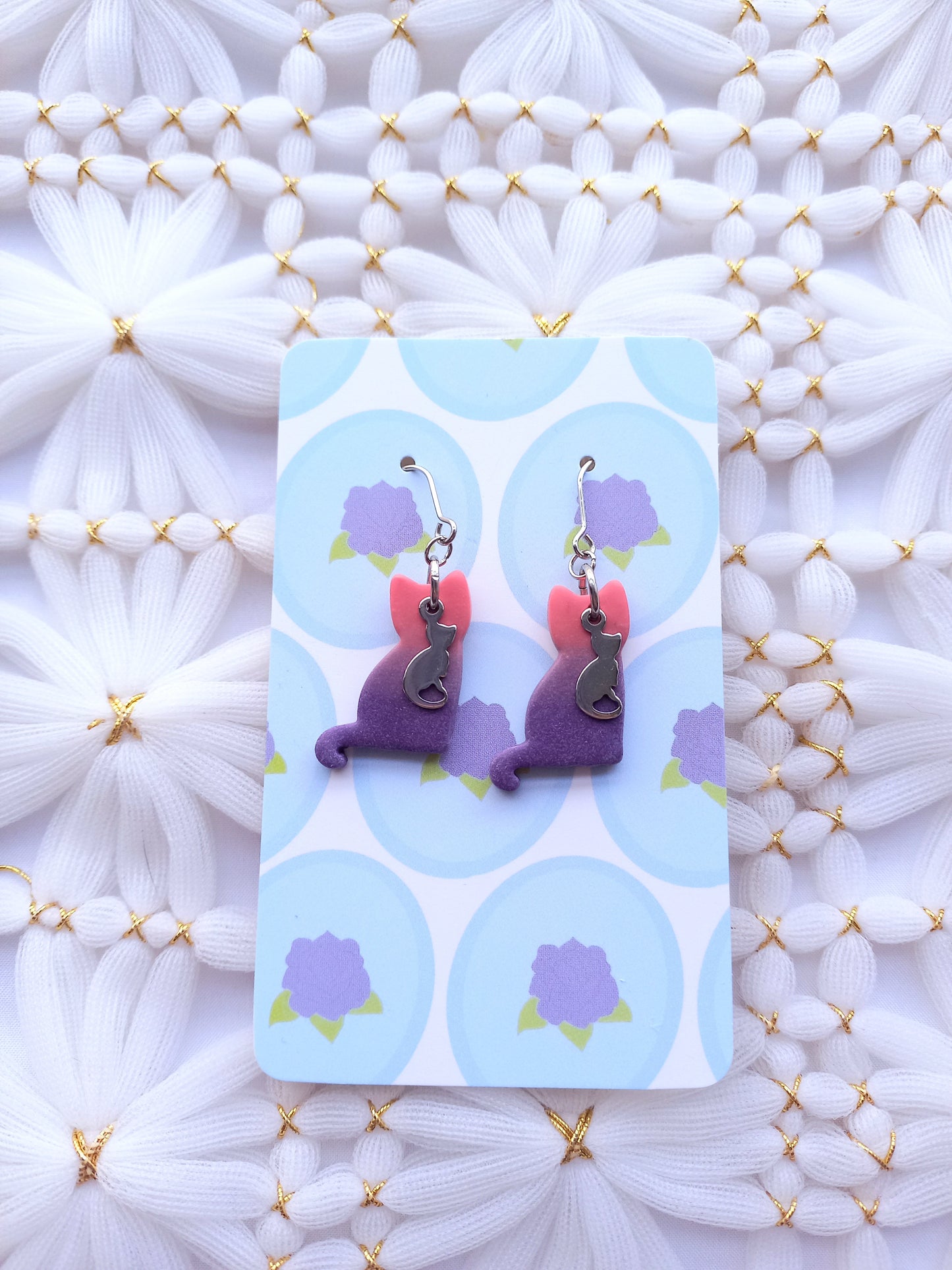 Pink & Purple Ombré Cat Earrings