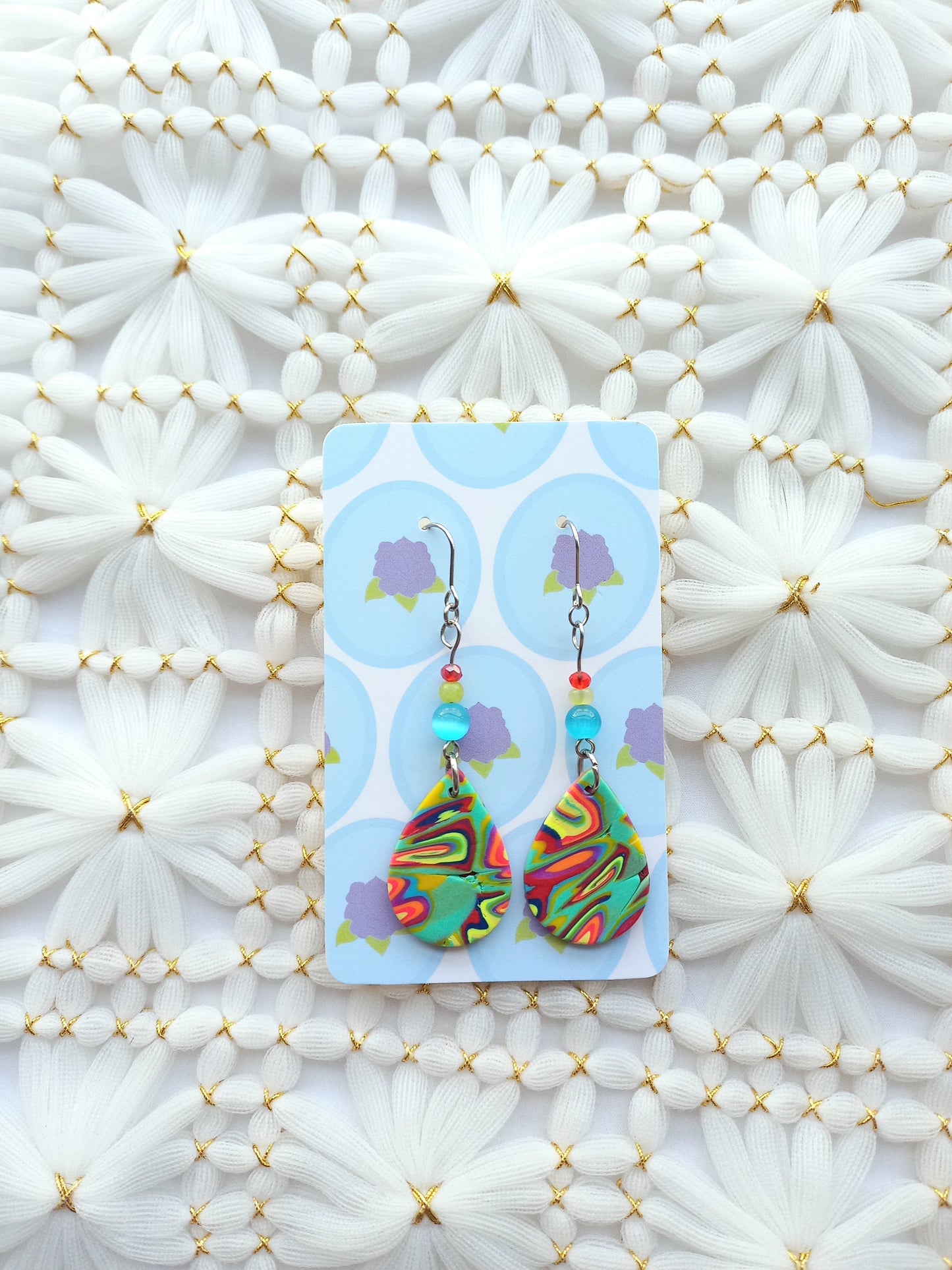 Multicoloured Swirl Teardrop Earrings
