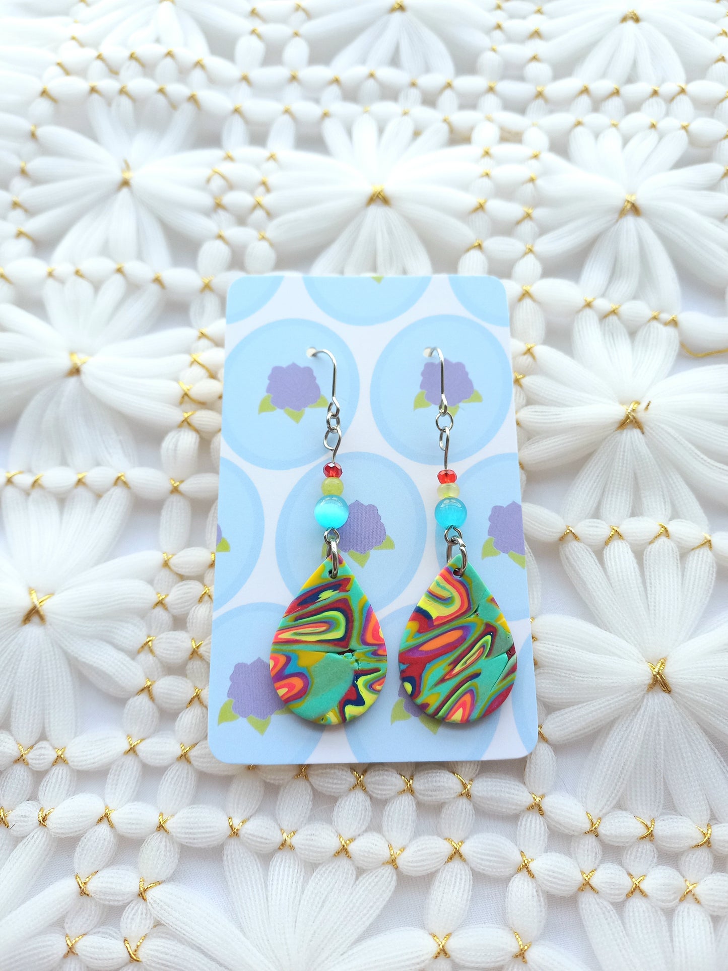 Multicoloured Swirl Teardrop Earrings
