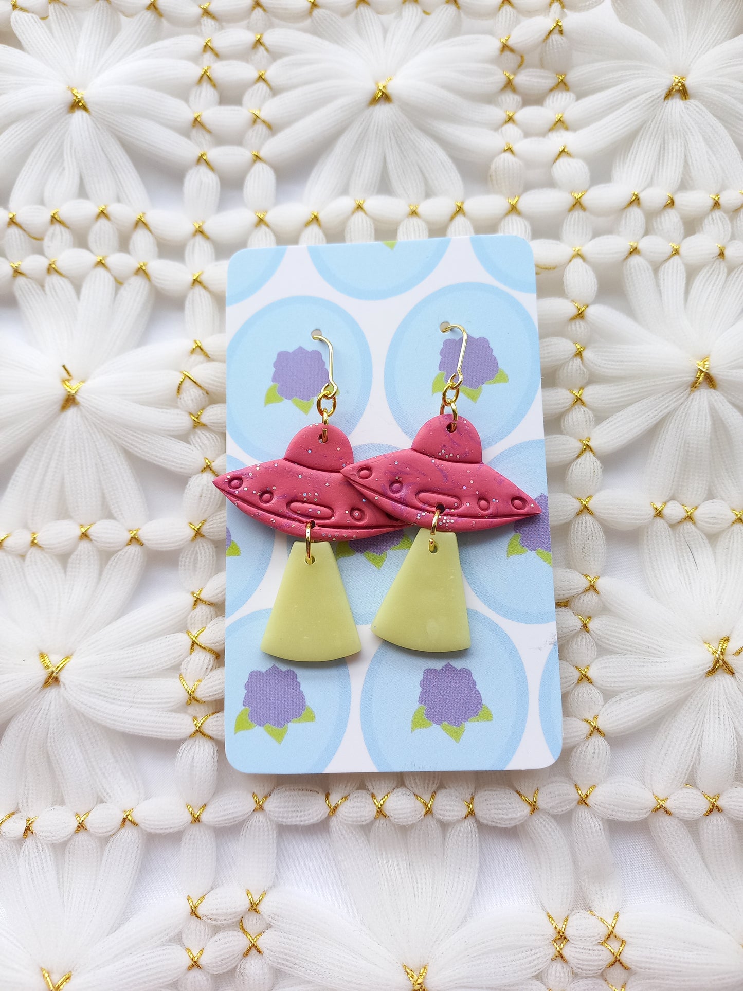 Pink Glow in the dark UFO Earrings | Fantasy