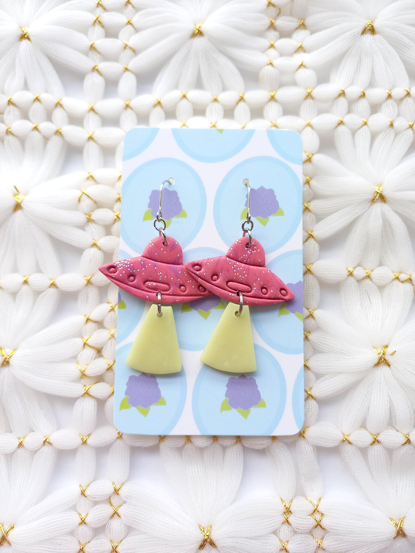 Pink Glow in the dark UFO Earrings | Fantasy