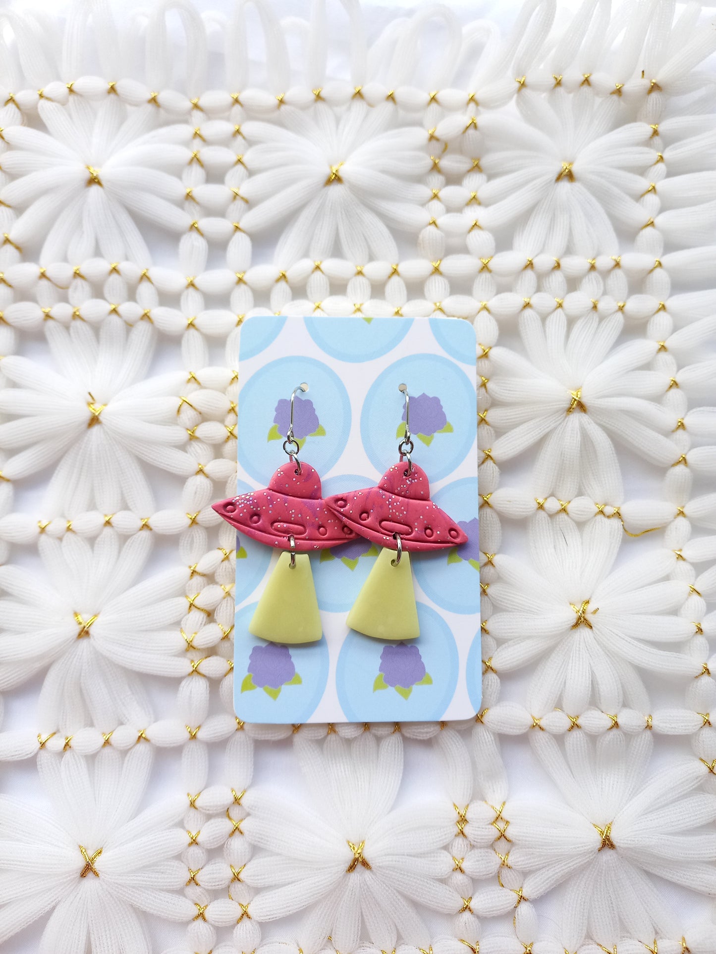 Pink Glow in the dark UFO Earrings | Fantasy