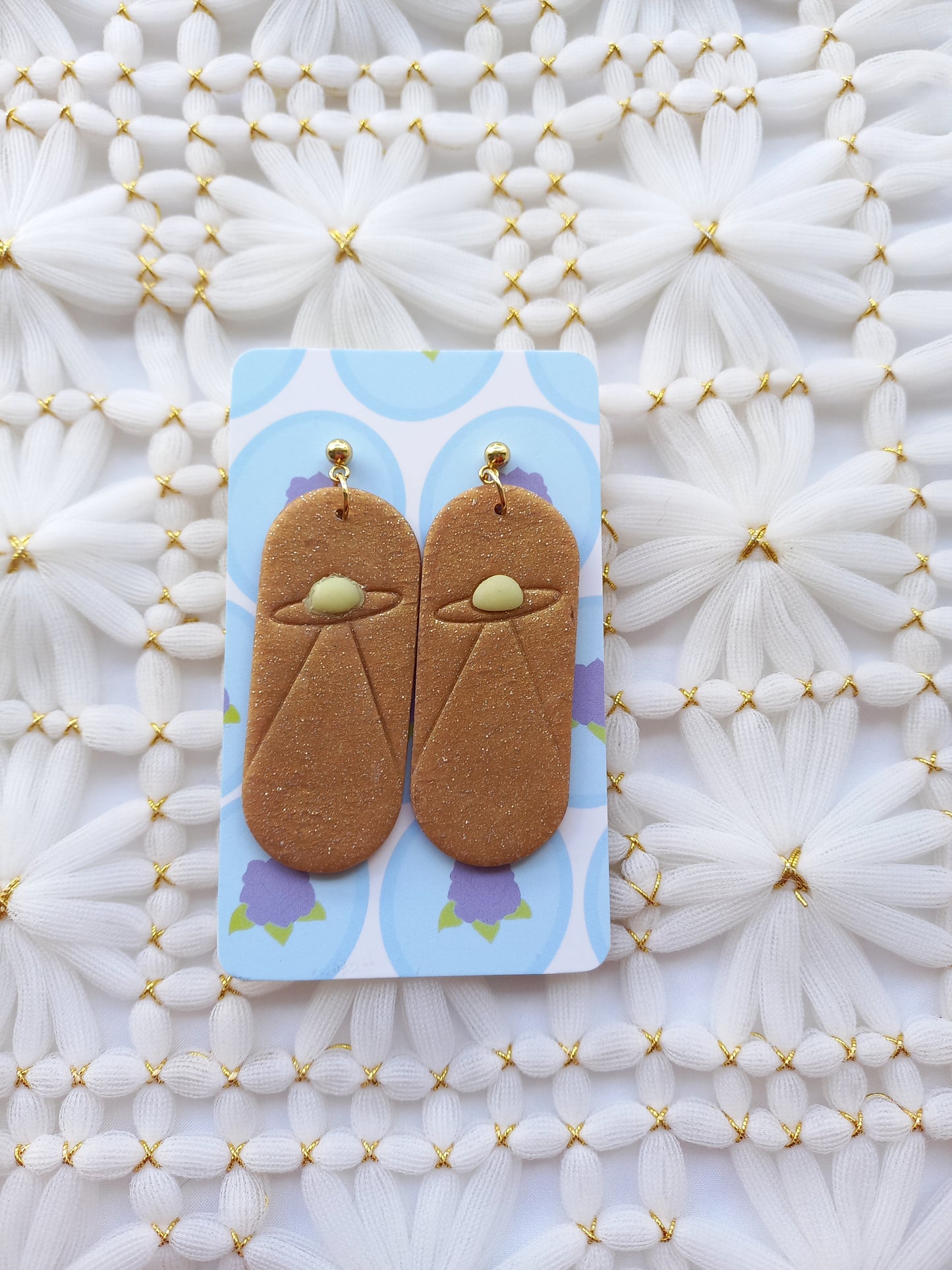 Brown Shimmery Glow in the Dark UFO Earrings | Fantasy
