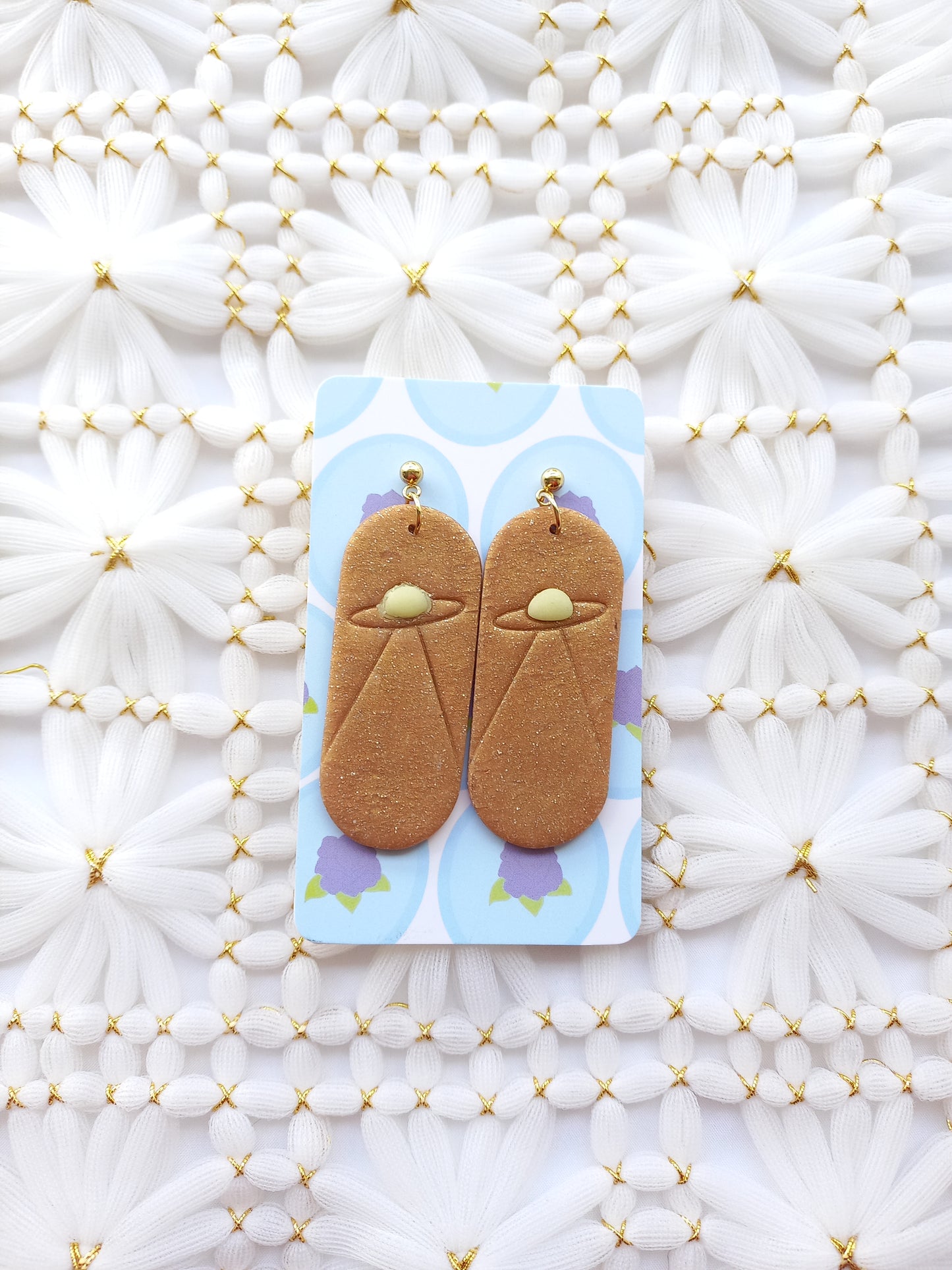 Brown Shimmery Glow in the Dark UFO Earrings | Fantasy