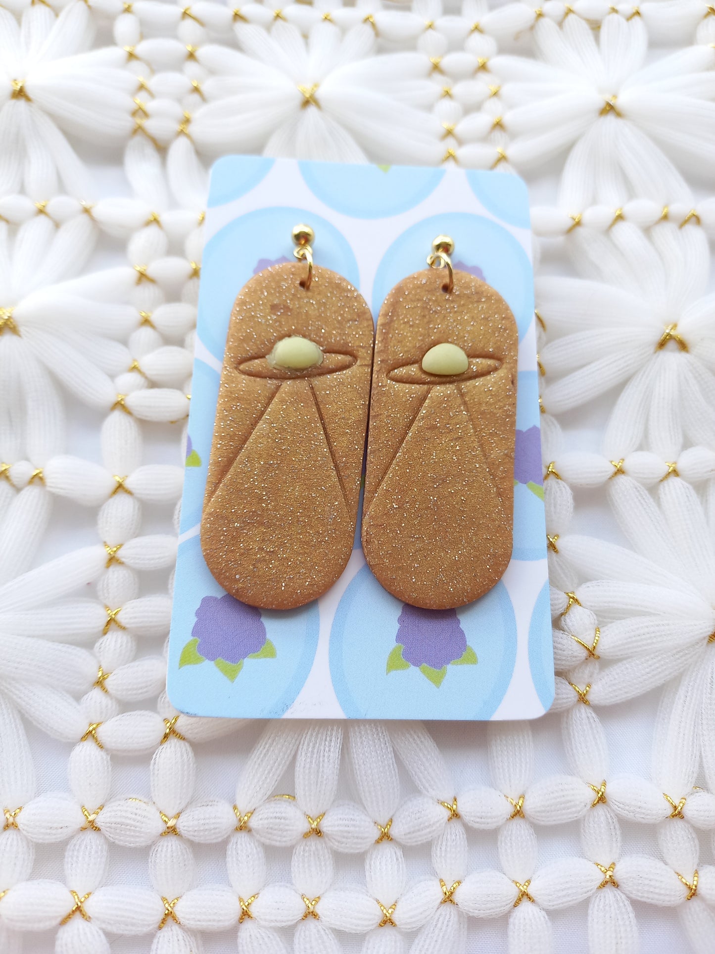 Brown Shimmery Glow in the Dark UFO Earrings | Fantasy
