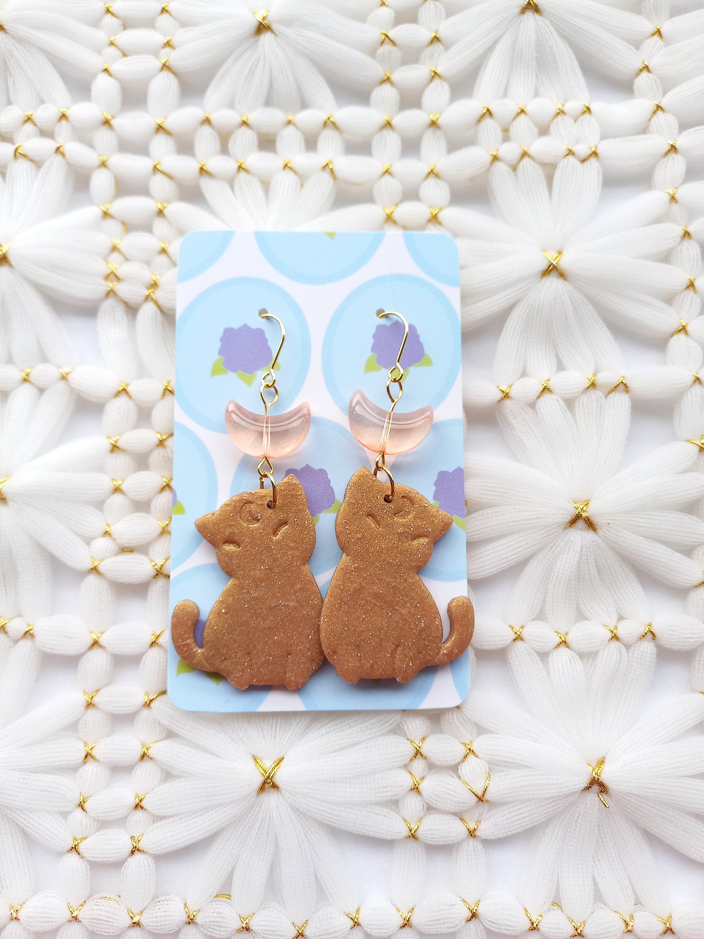 Brown Shimmery Luna Cat Earrings | Fantasy