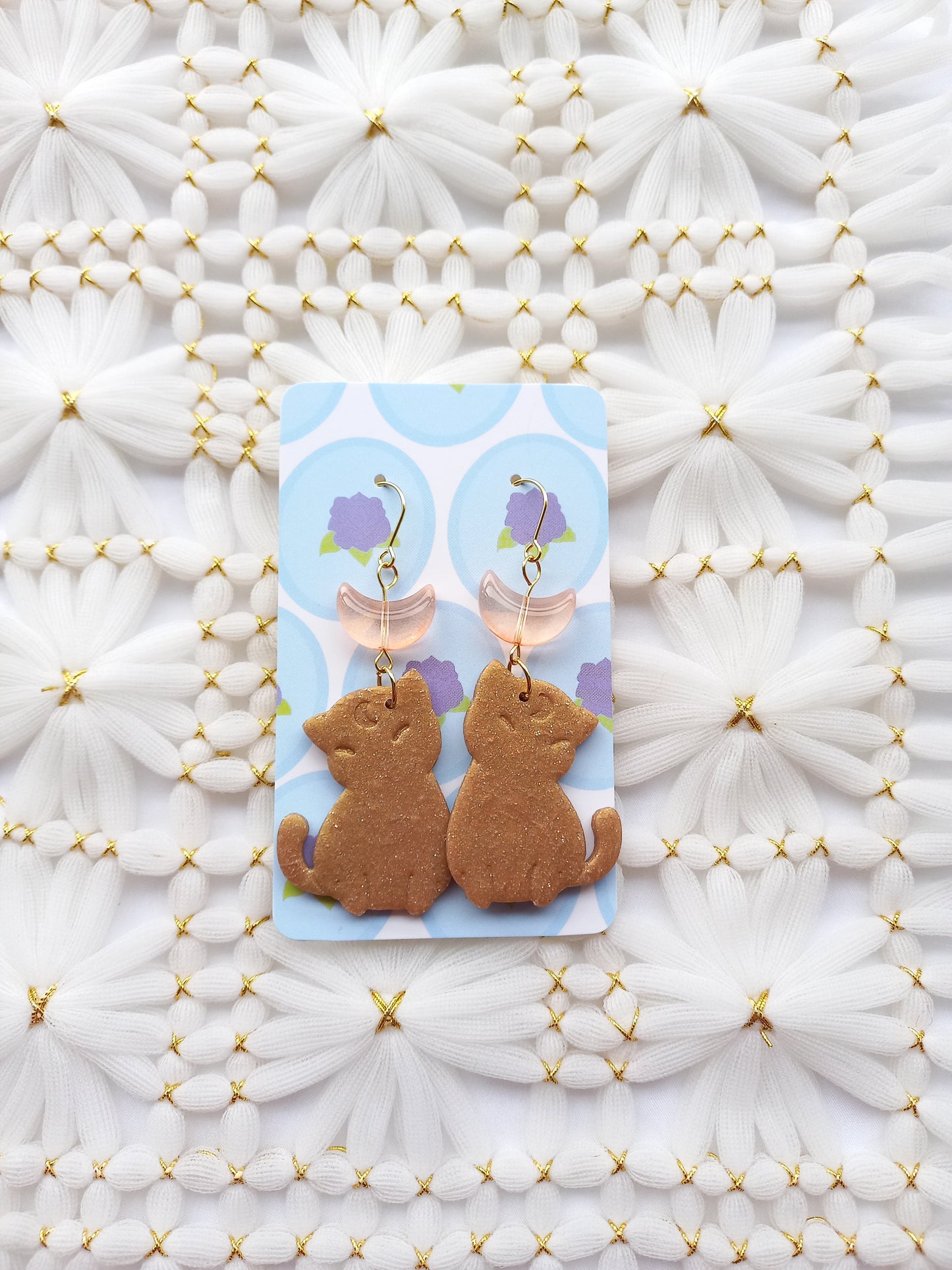 Brown Shimmery Luna Cat Earrings | Fantasy