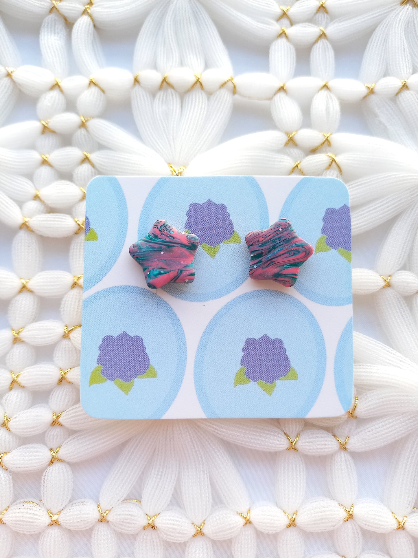 Pink & Green Marbled Star Studs