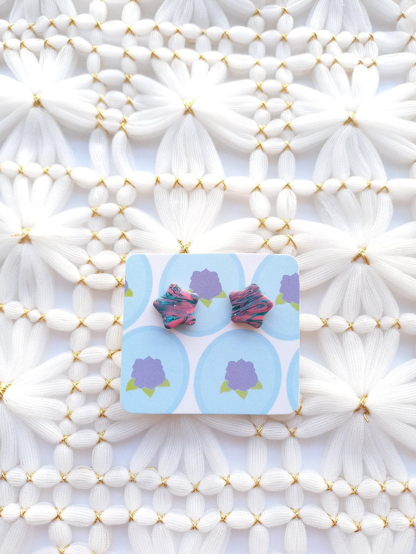 Pink & Green Marbled Star Studs