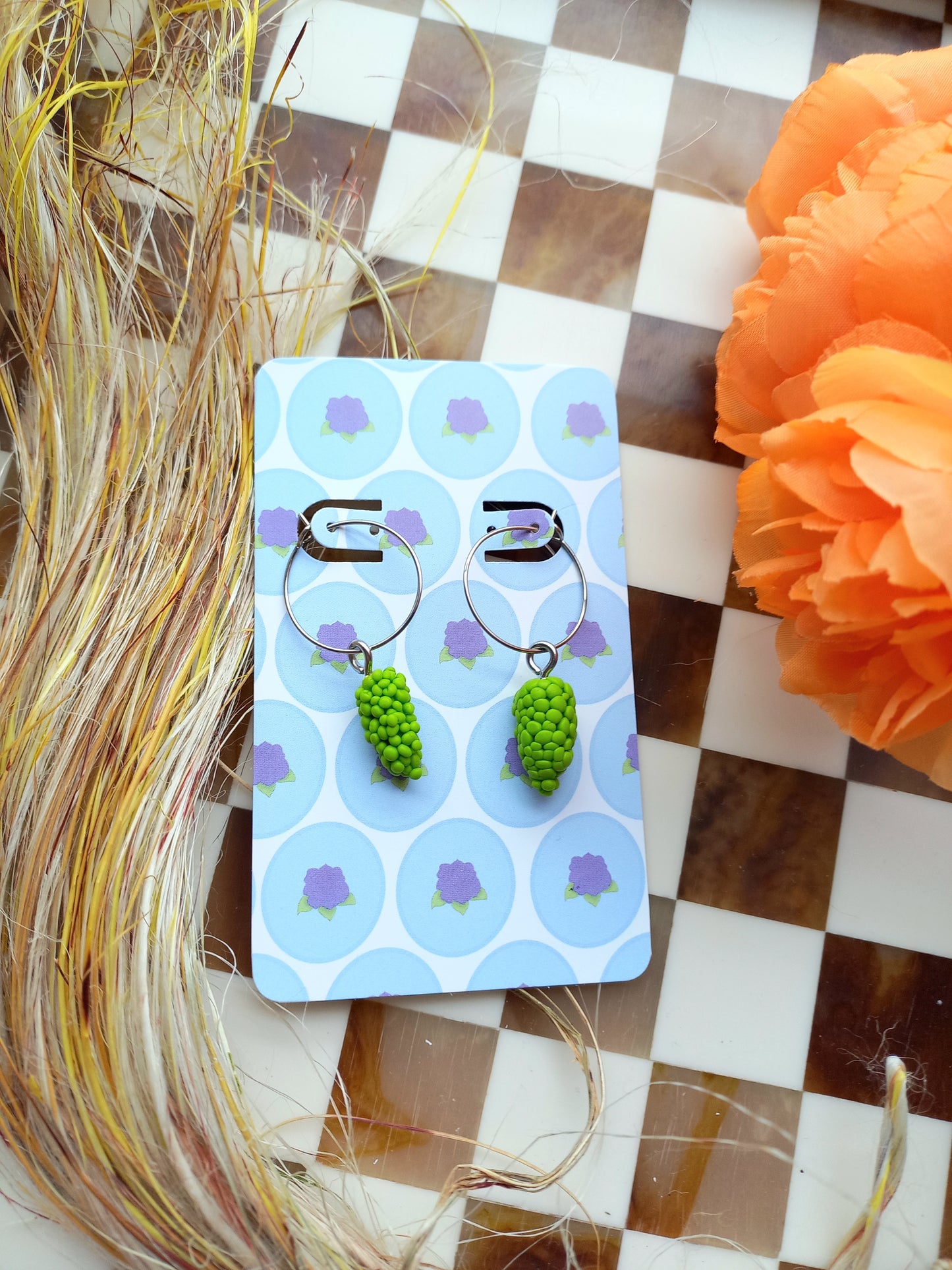 Green Grape Hoop Earrings
