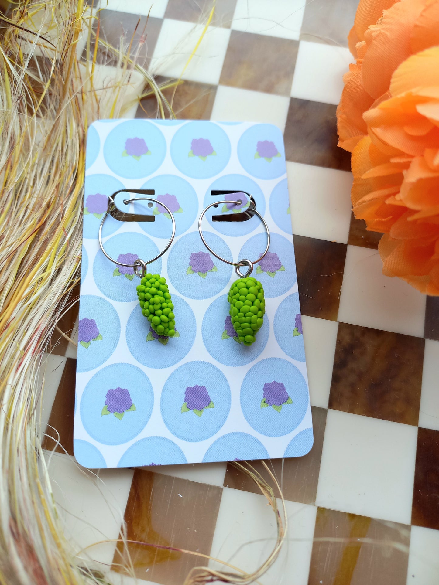 Green Grape Hoop Earrings