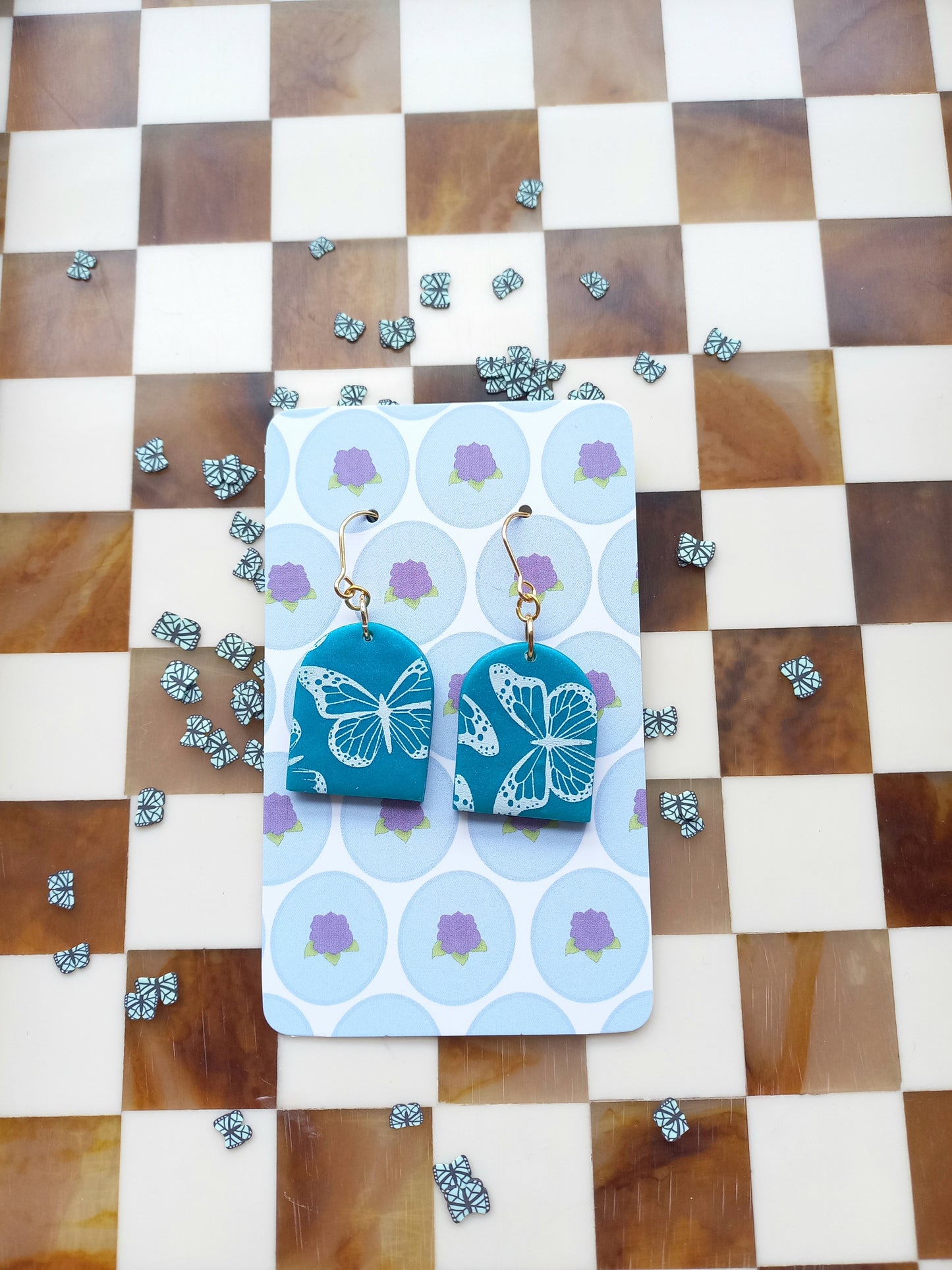 Teal Butterfly Print Earrings