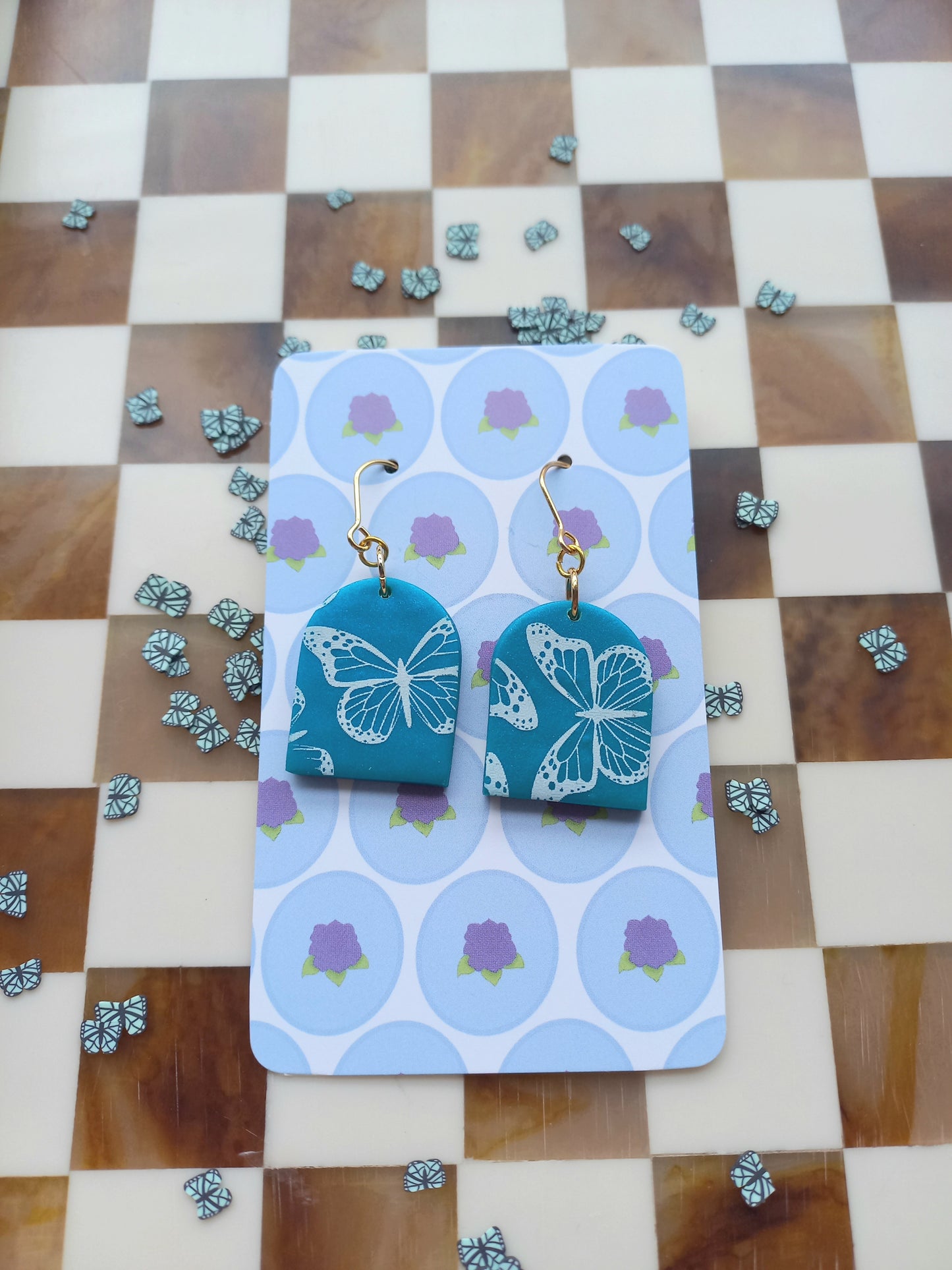 Teal Butterfly Print Earrings