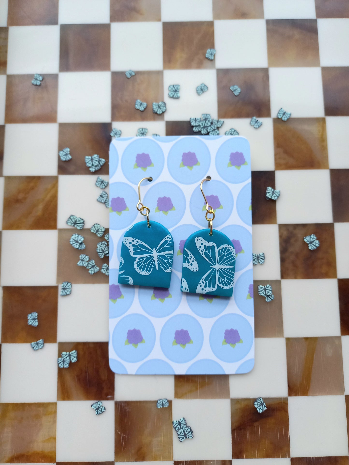 Teal Butterfly Print Earrings