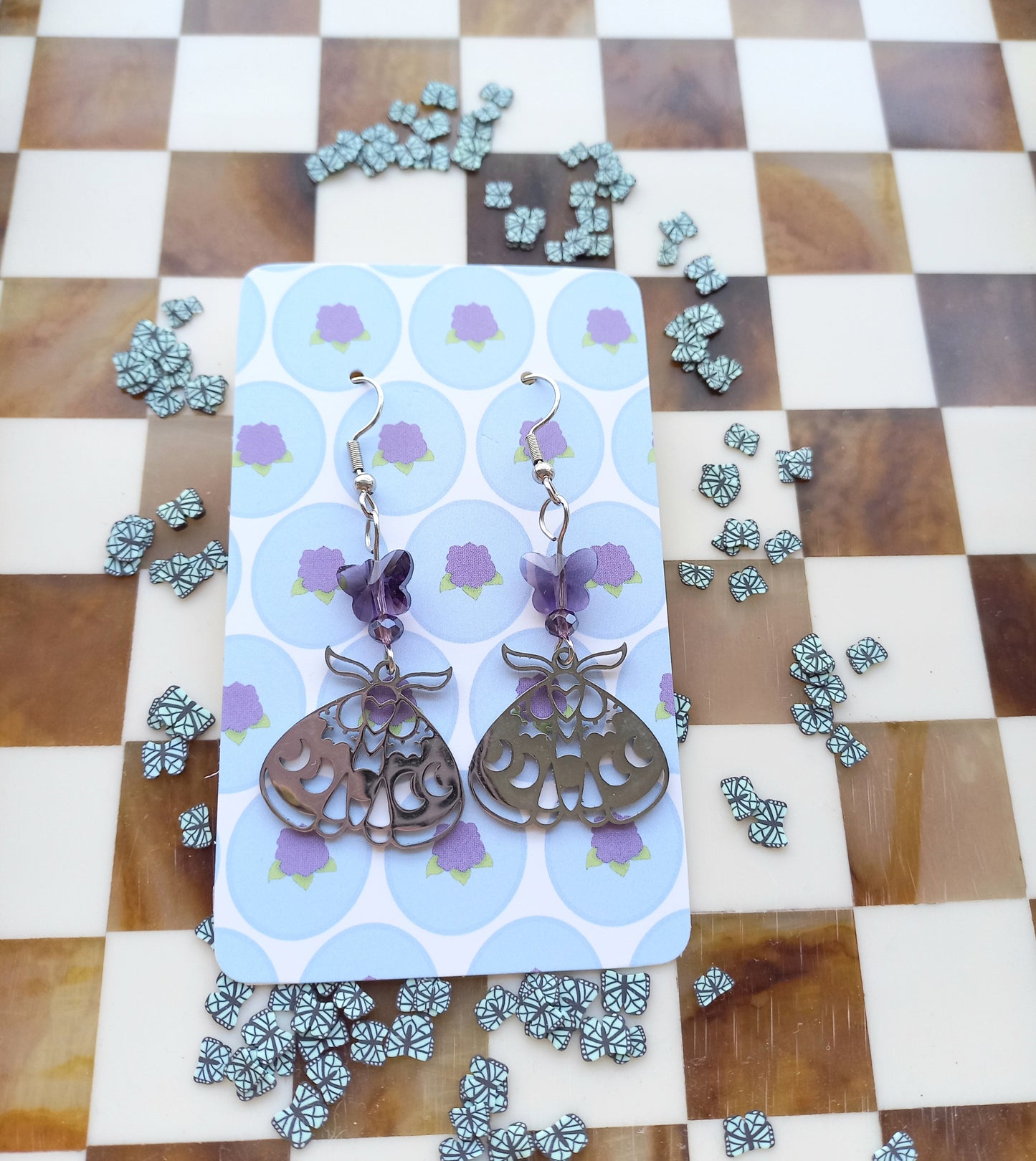 Silver Celestial Moth Earrings