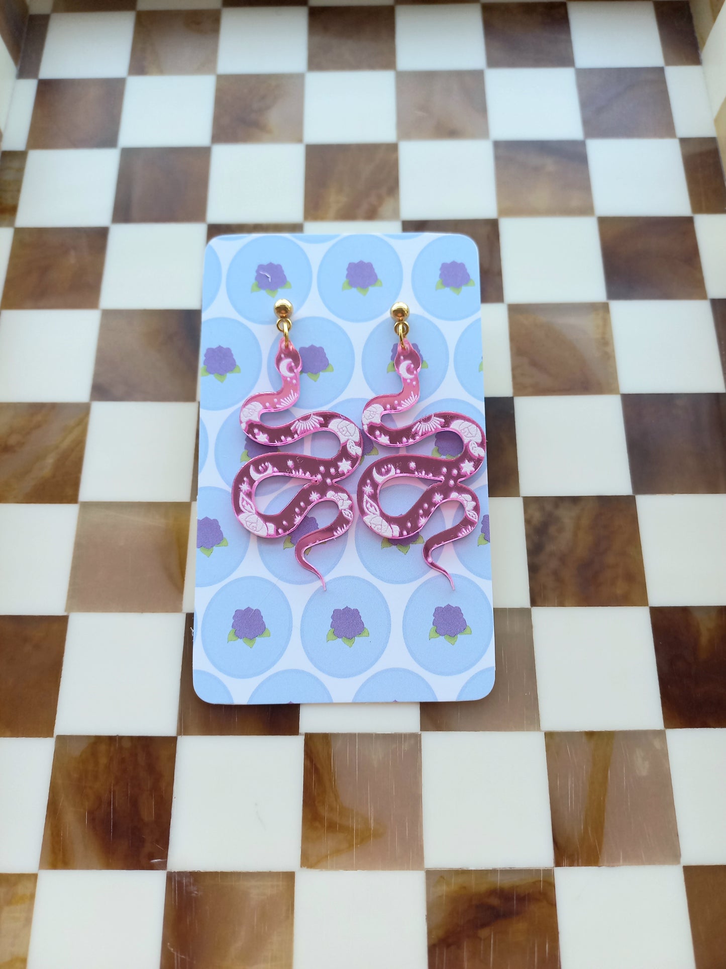 Pink Snake Earrings