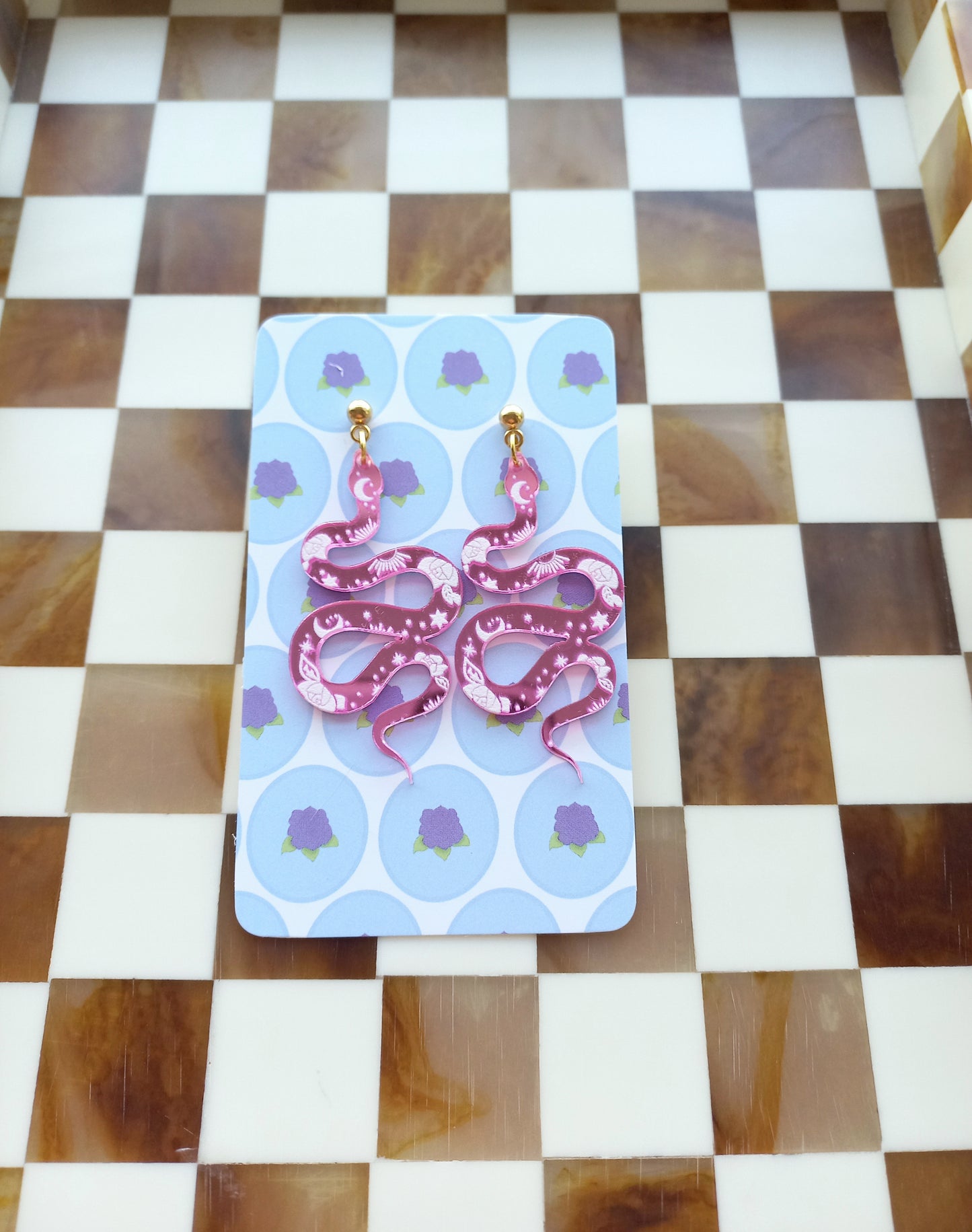 Pink Snake Earrings