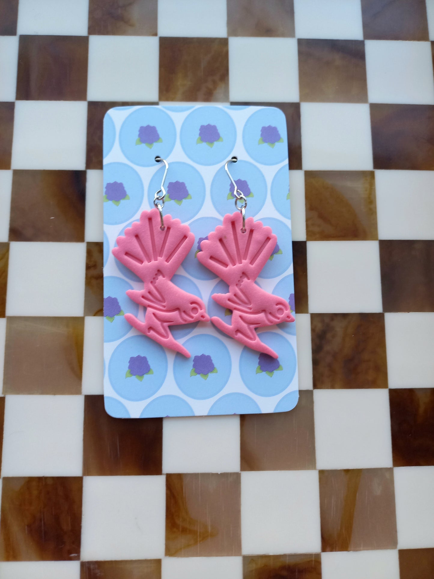 Pink Dancing Pīwakawaka Earrings