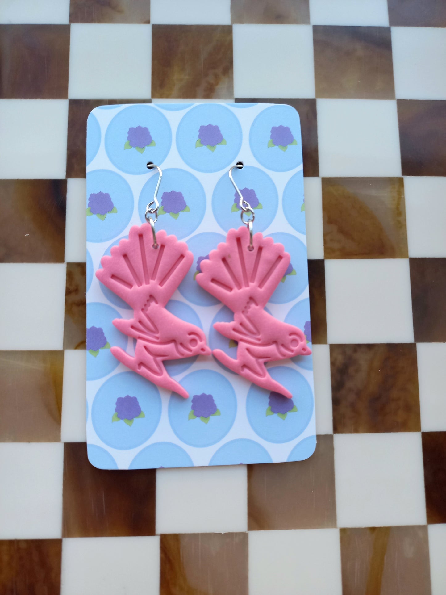 Pink Dancing Pīwakawaka Earrings