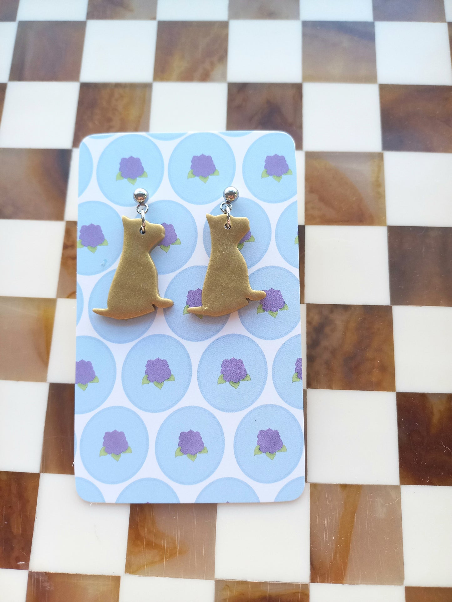 Golden Shimmery Dog Earrings