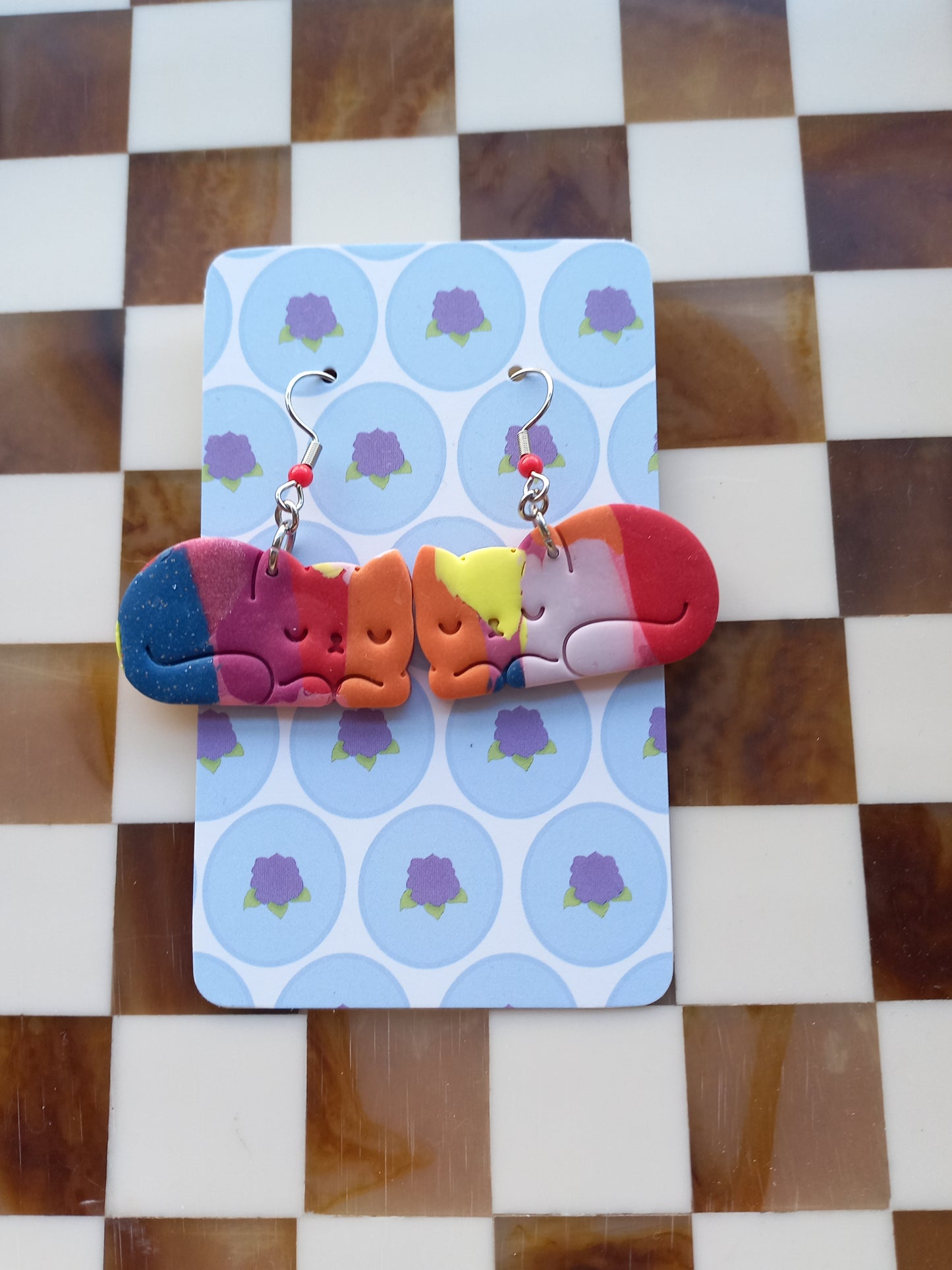 Rainbow Sleepy Cat Earrings