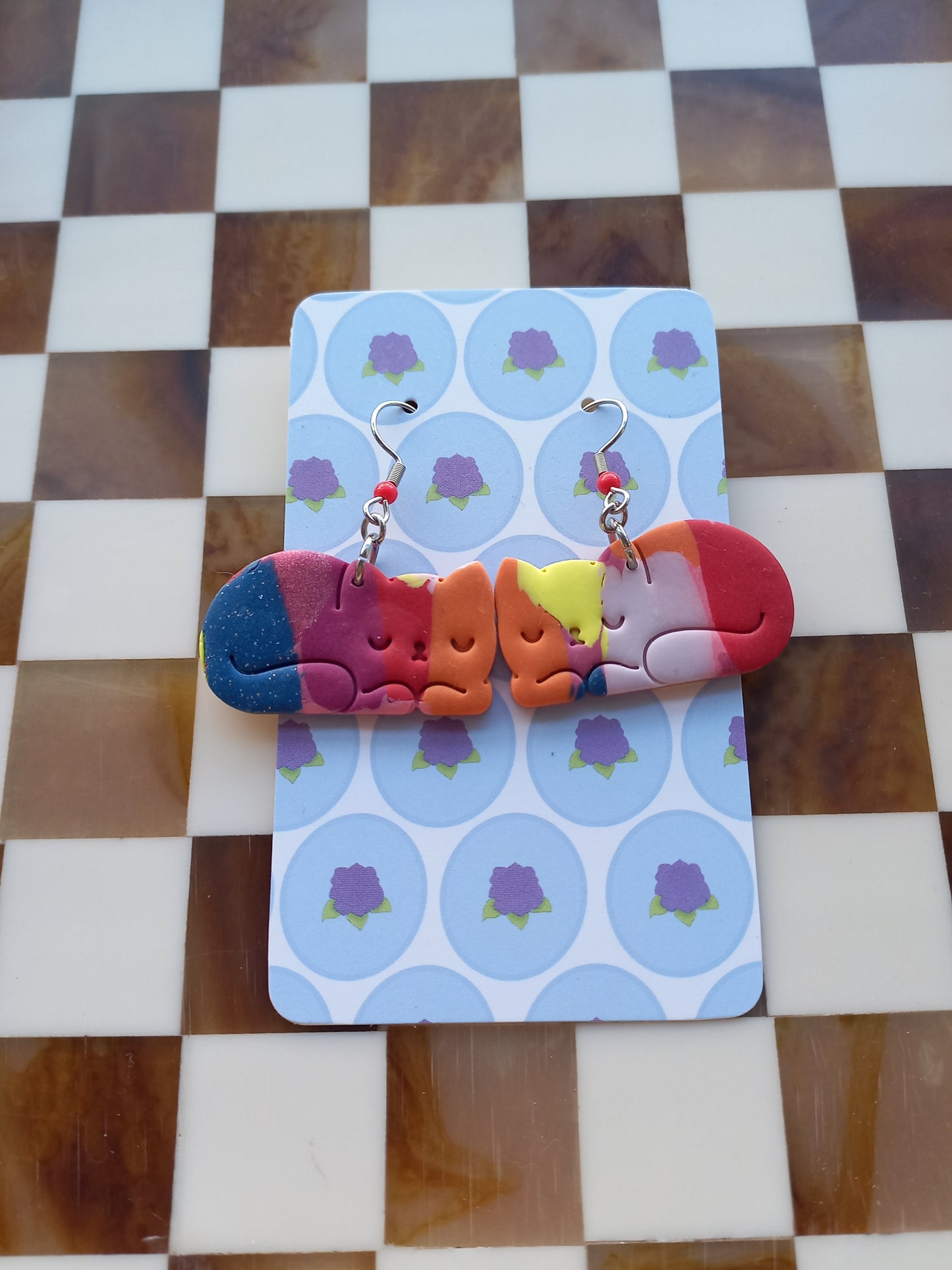 Rainbow Sleepy Cat Earrings