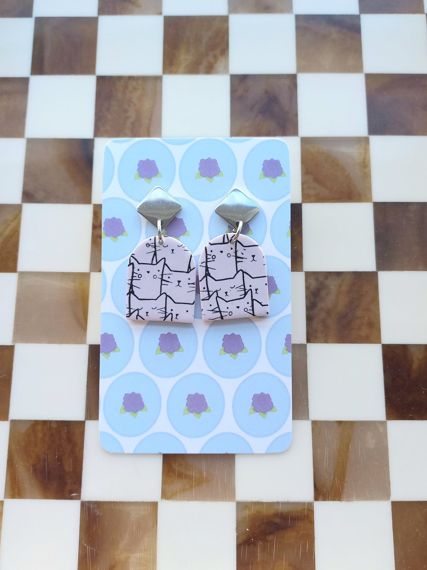 Lilac Cat Print Arch Earrings