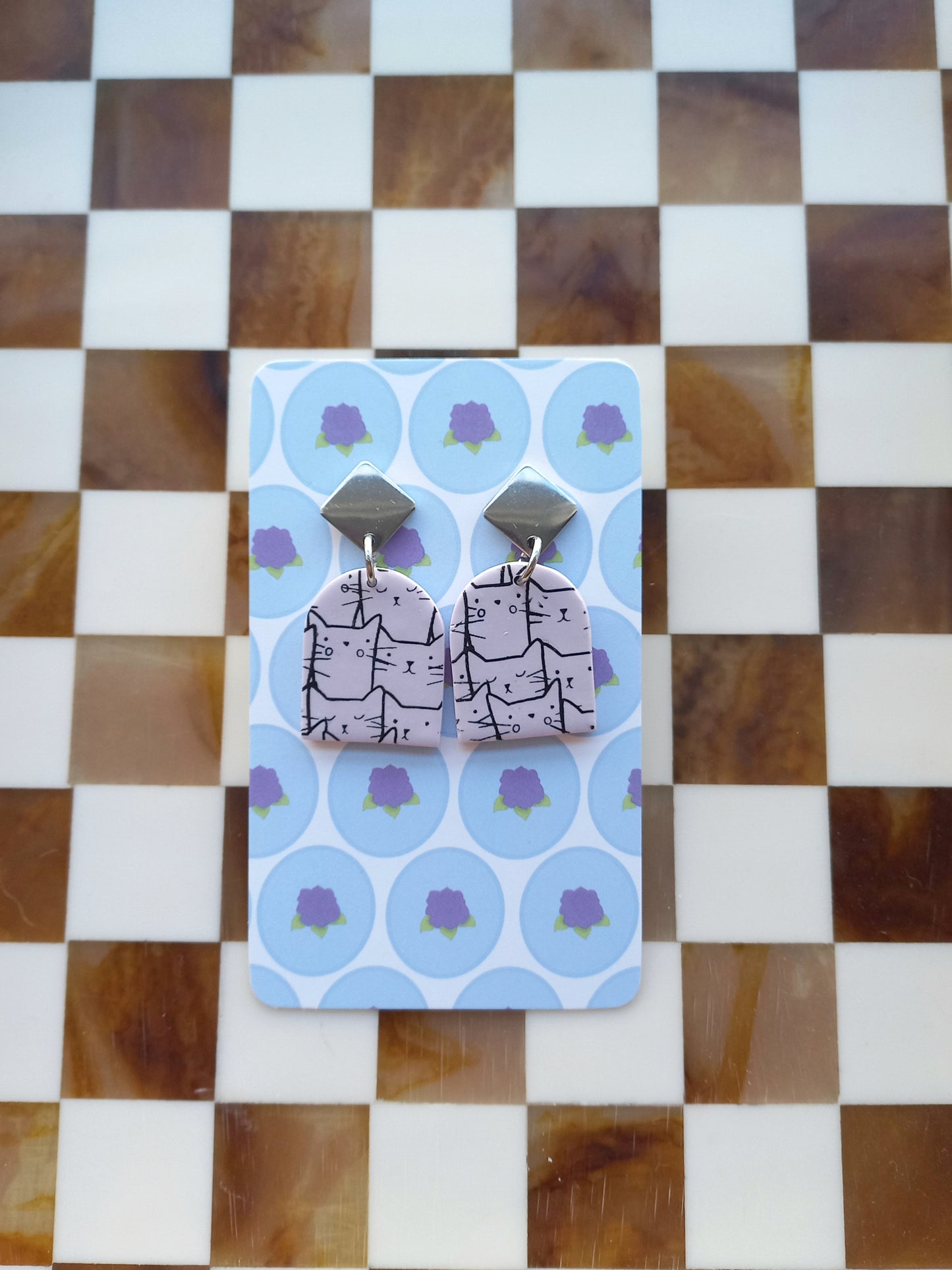 Lilac Cat Print Arch Earrings