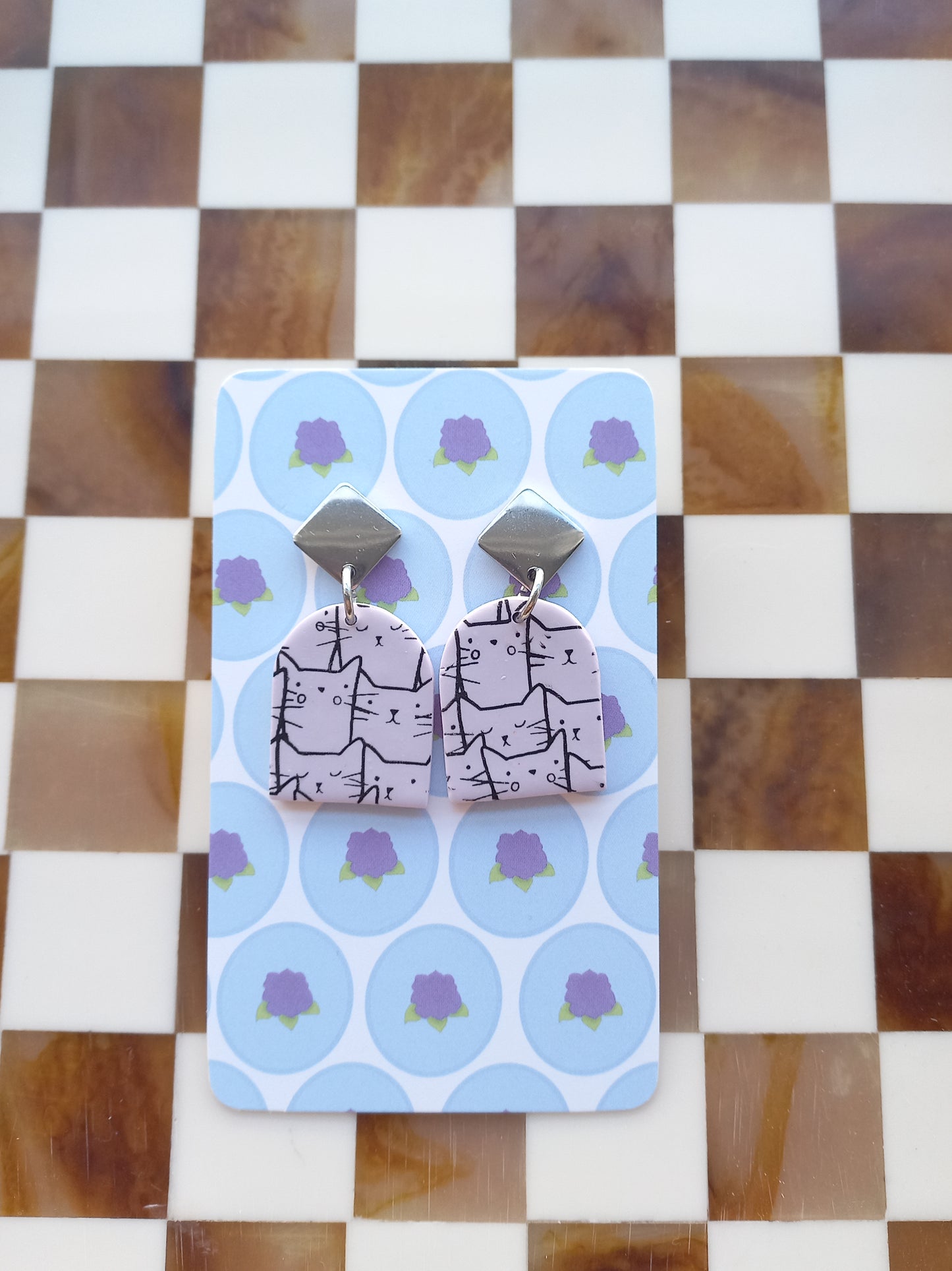 Lilac Cat Print Arch Earrings