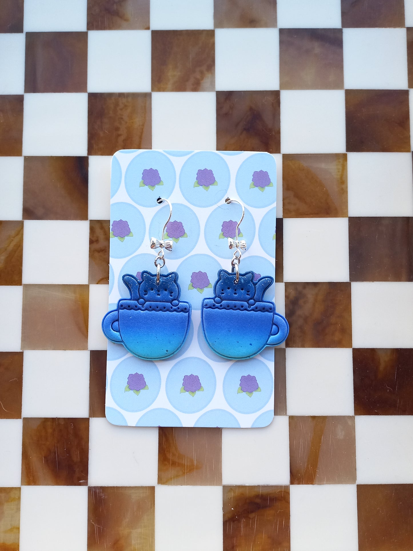 Tea Cup Cat Earrings