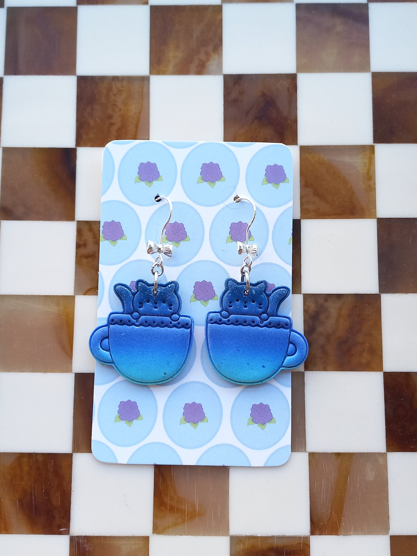 Tea Cup Cat Earrings