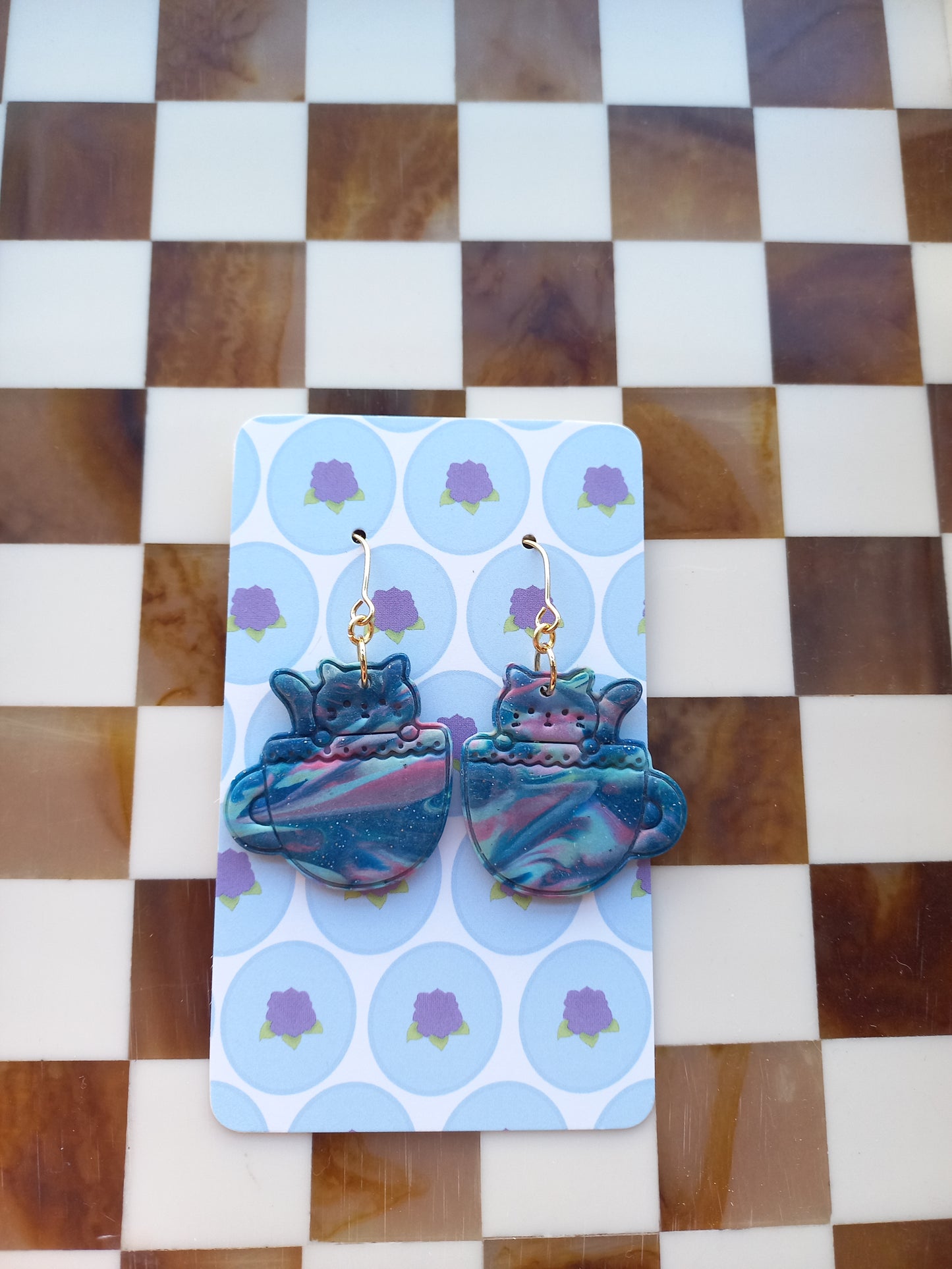 Tea Cup Cat Earrings