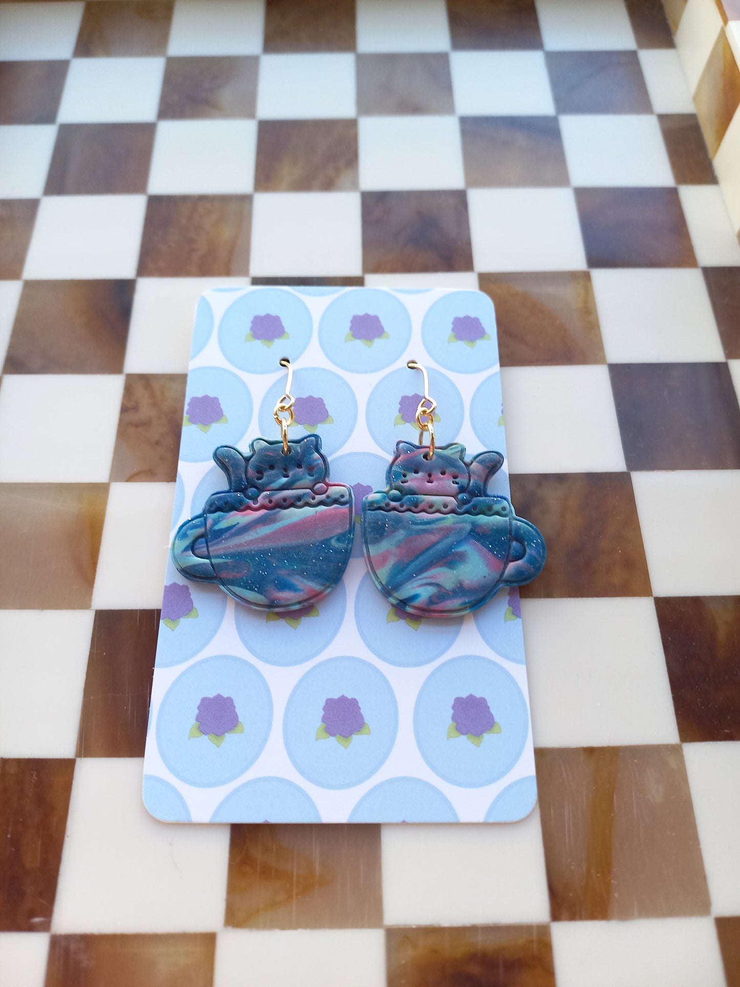 Tea Cup Cat Earrings