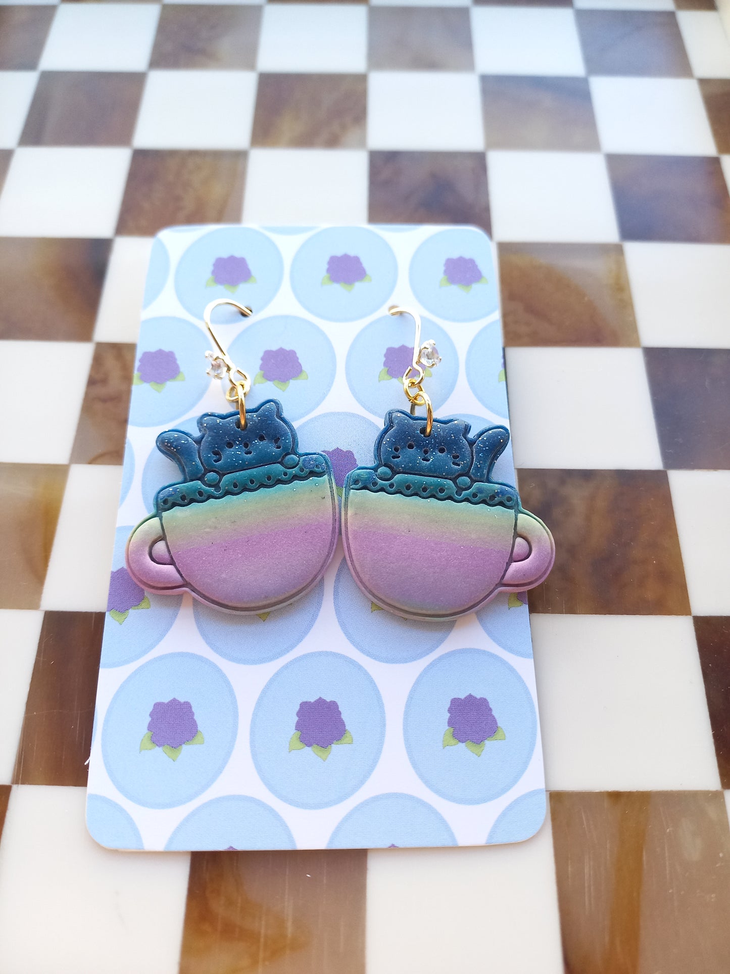 Tea Cup Cat Earrings