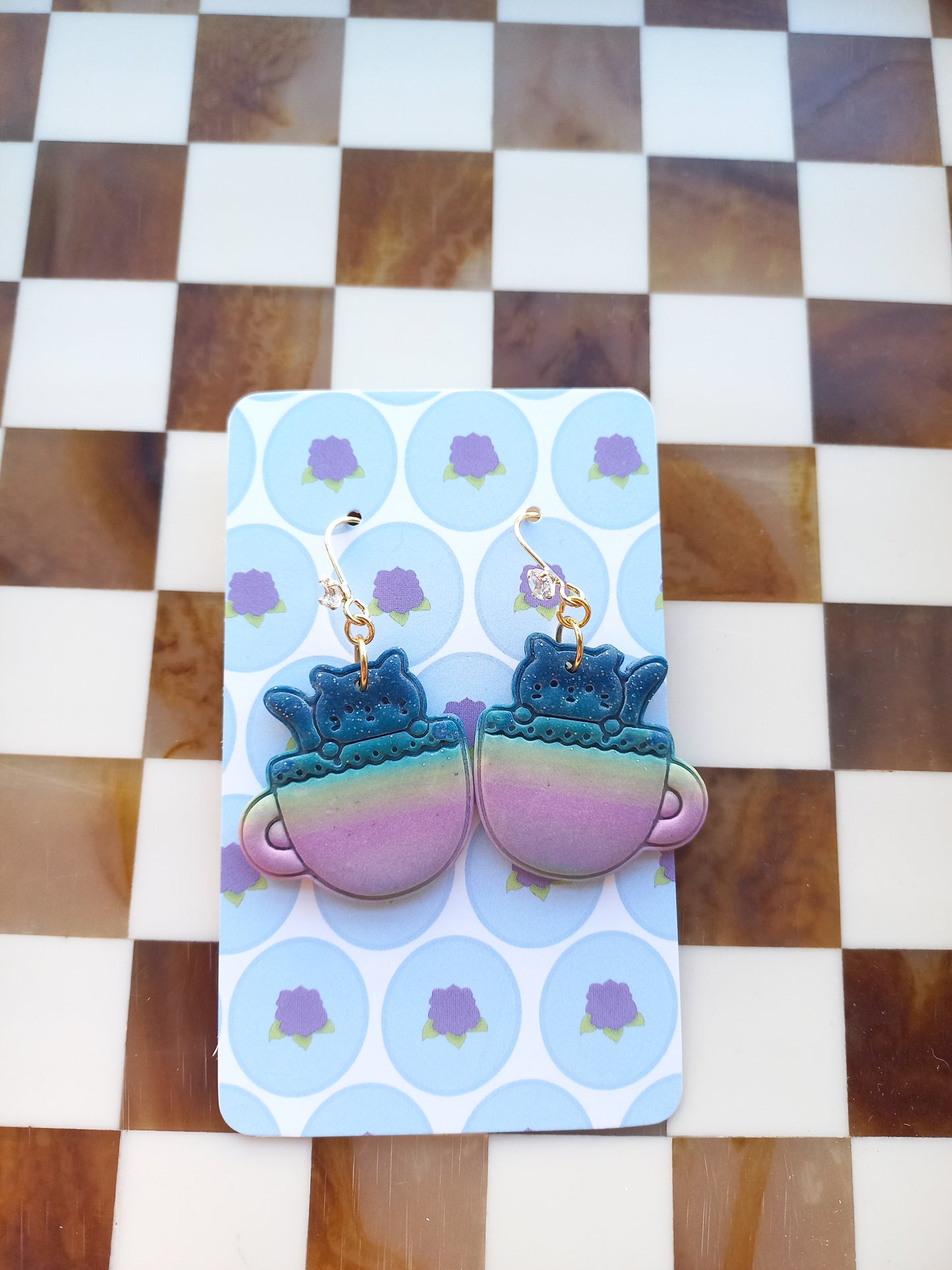 Tea Cup Cat Earrings