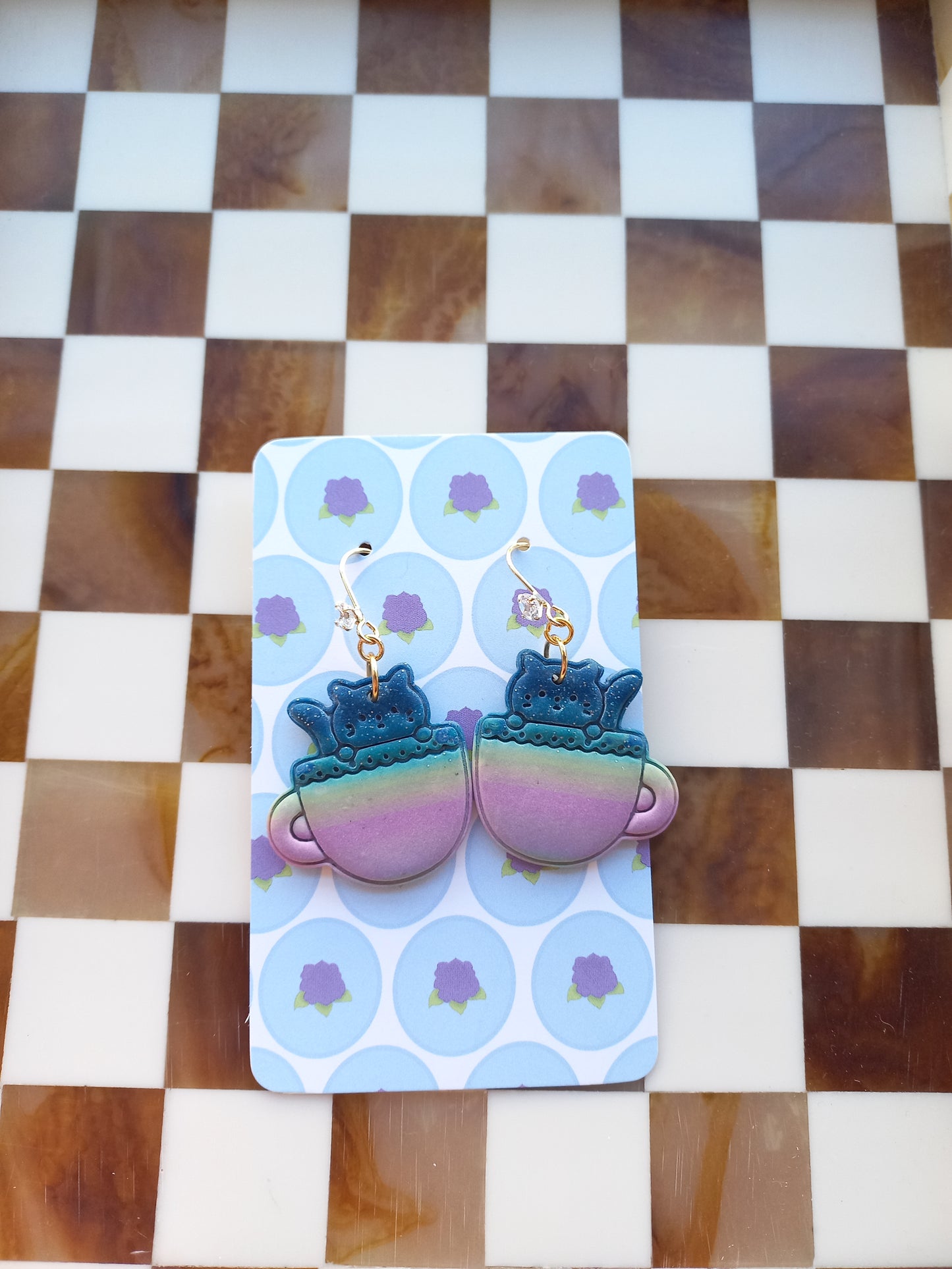Tea Cup Cat Earrings