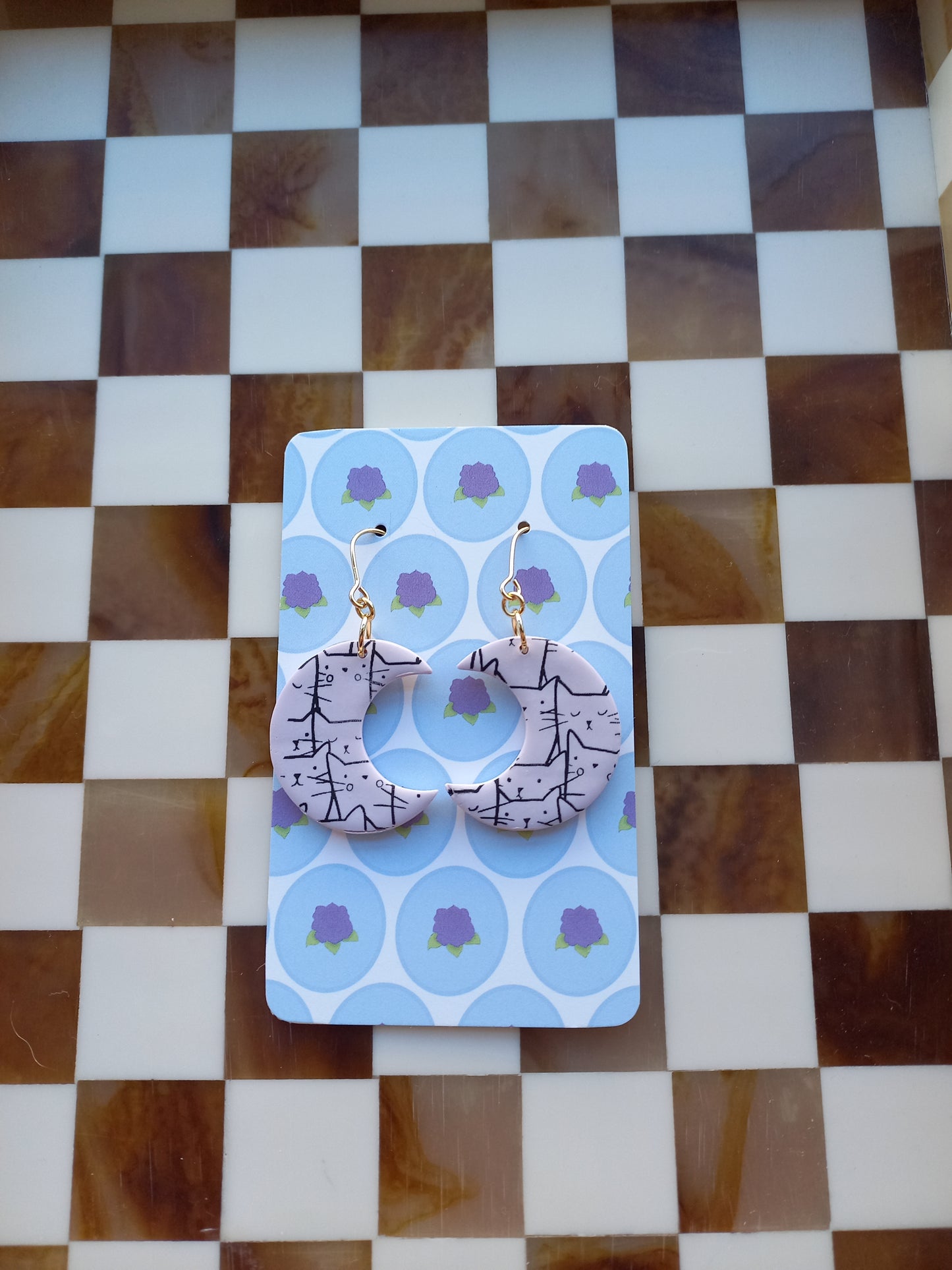 Moon Cat Print Earrings