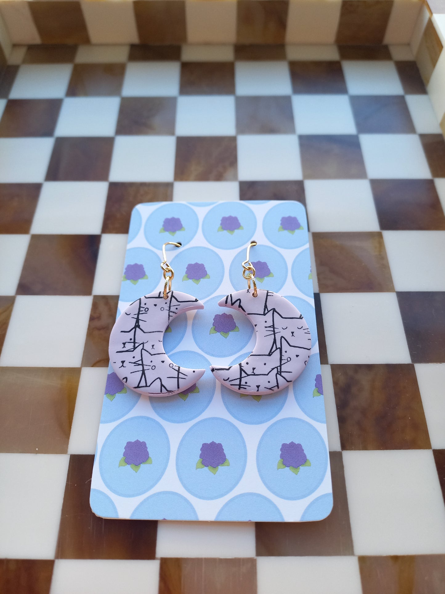 Moon Cat Print Earrings