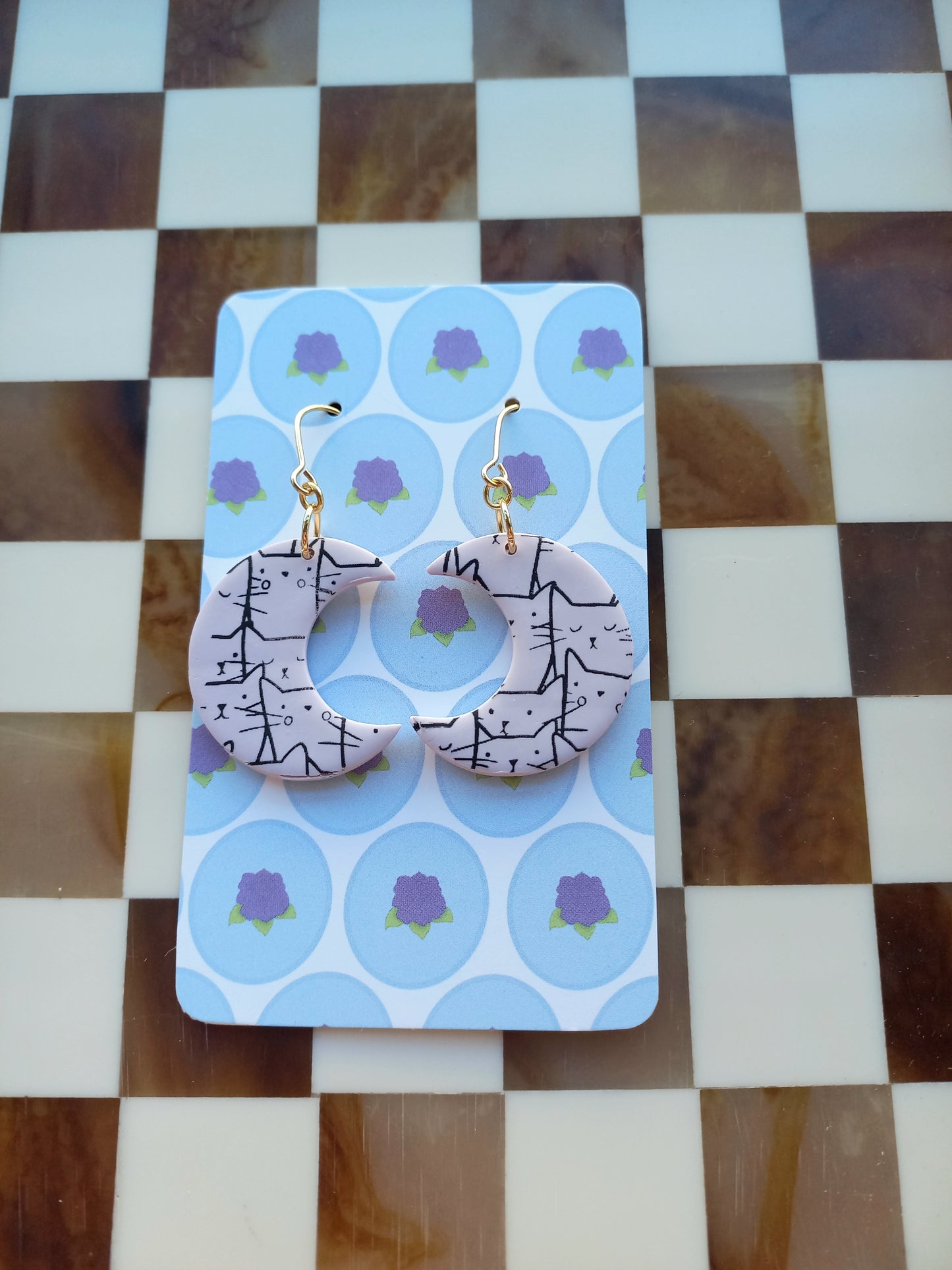Moon Cat Print Earrings
